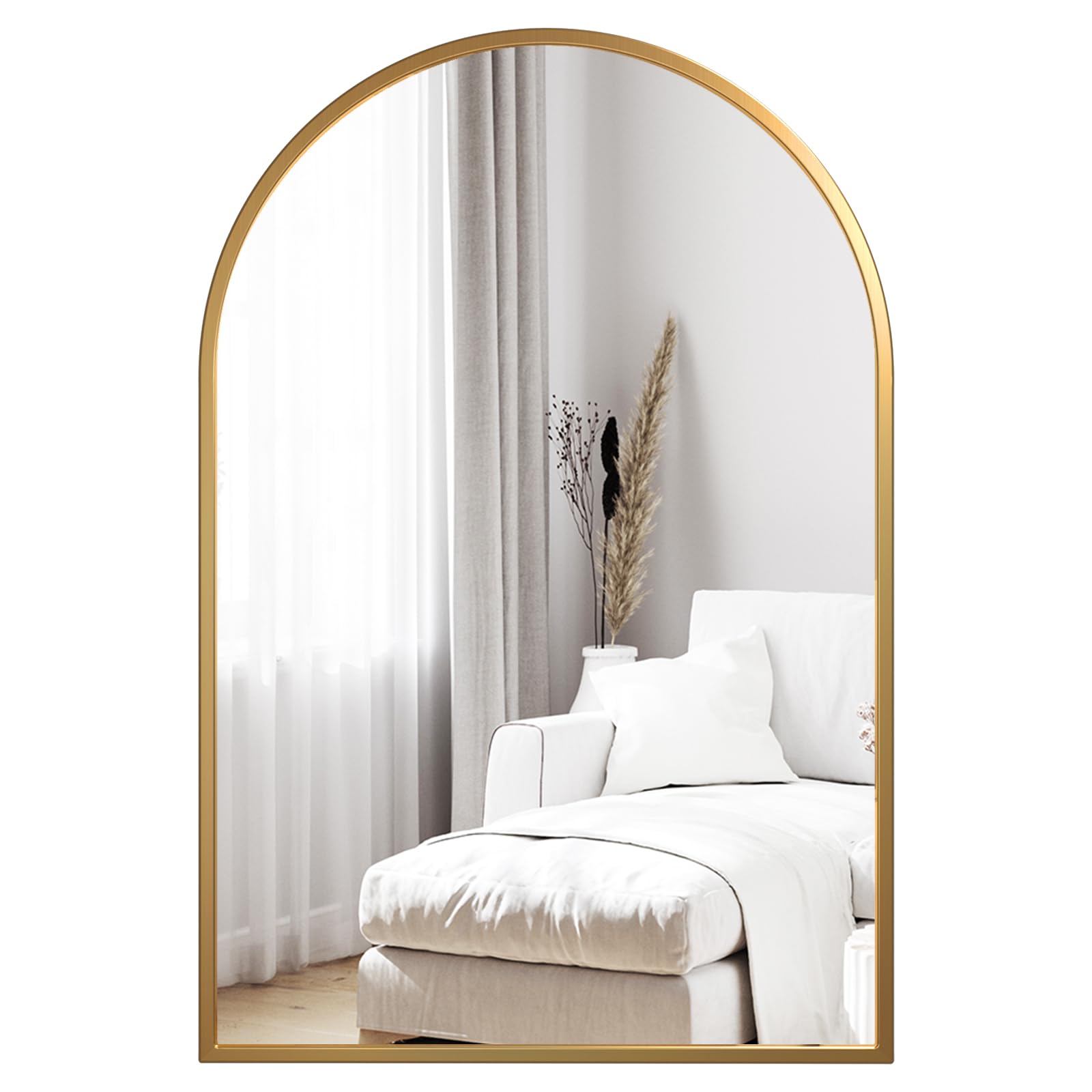 Dripex Espejo Arqueado Pared, con Marco de Aluminio, Espejo en Forma de Arco Pared Decorativo, para Comedor Salón Pasillo Recibidor y Baño, 60x90 cm