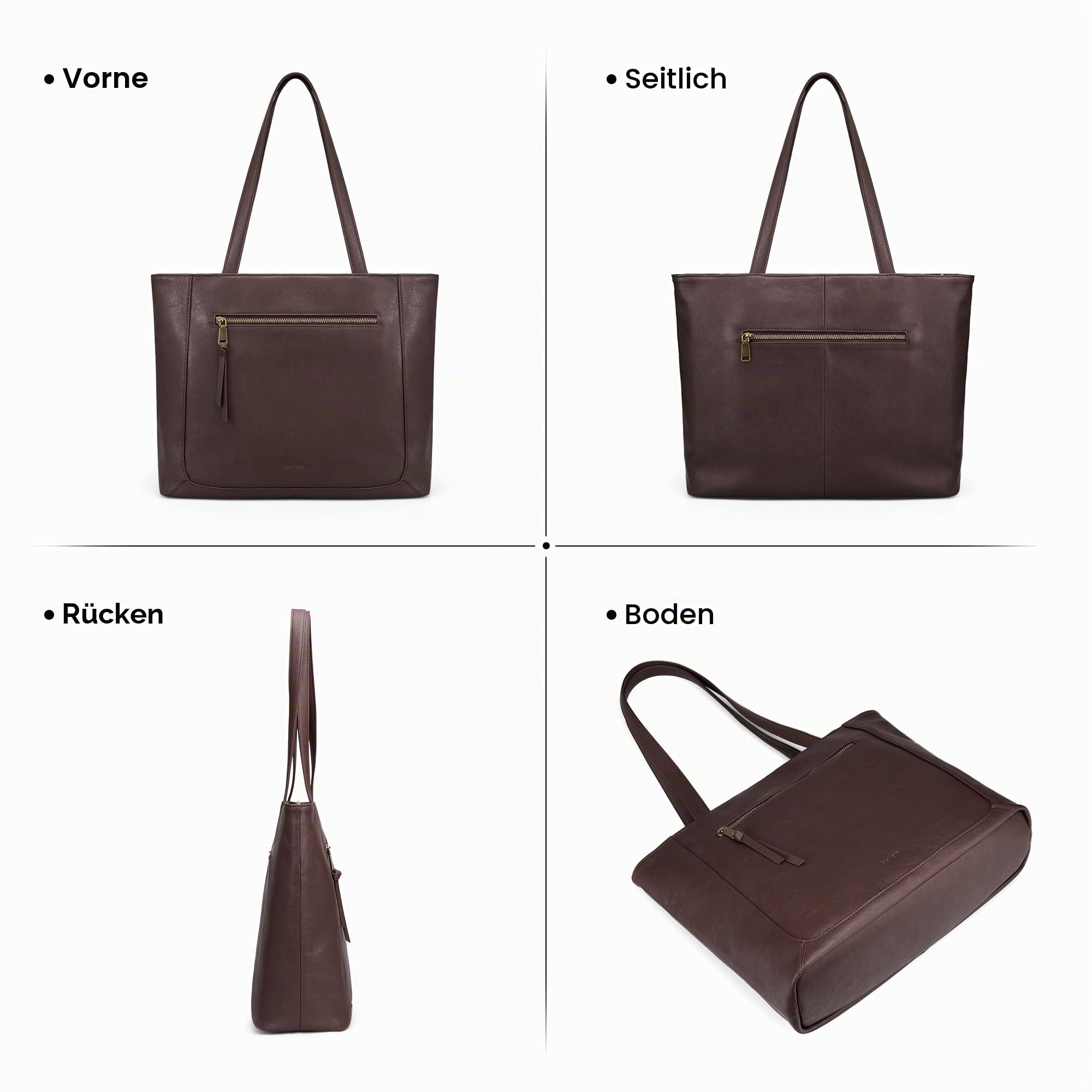 befen Echtleder Shopper Tasche Damen Handtasche Groß, 15,6 Zoll Laptoptasche Damen Leder Tache Tote Bag Lehrertasche mit Reißverschluss, Schultertasche für Business Büro Schule