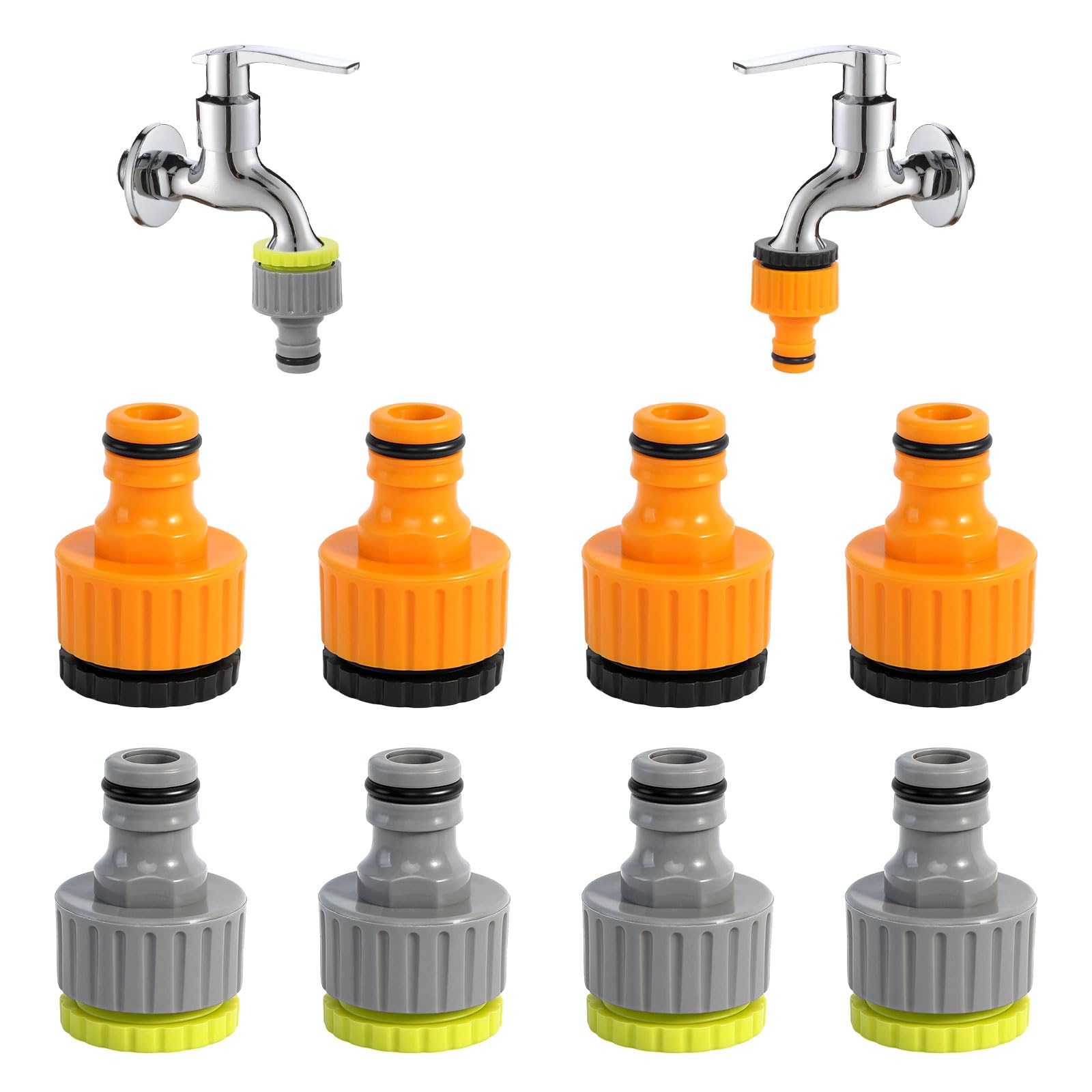 HURODZ Hose Tap Connector, 12 Pack 2in1 Universal Tap Connector, Hose Pipe Connectors Hose Pipe Plastic 3/4" and 1/2" Tap Hose Connectors Plastic Faucet Adapter Faucet Hose Fittings