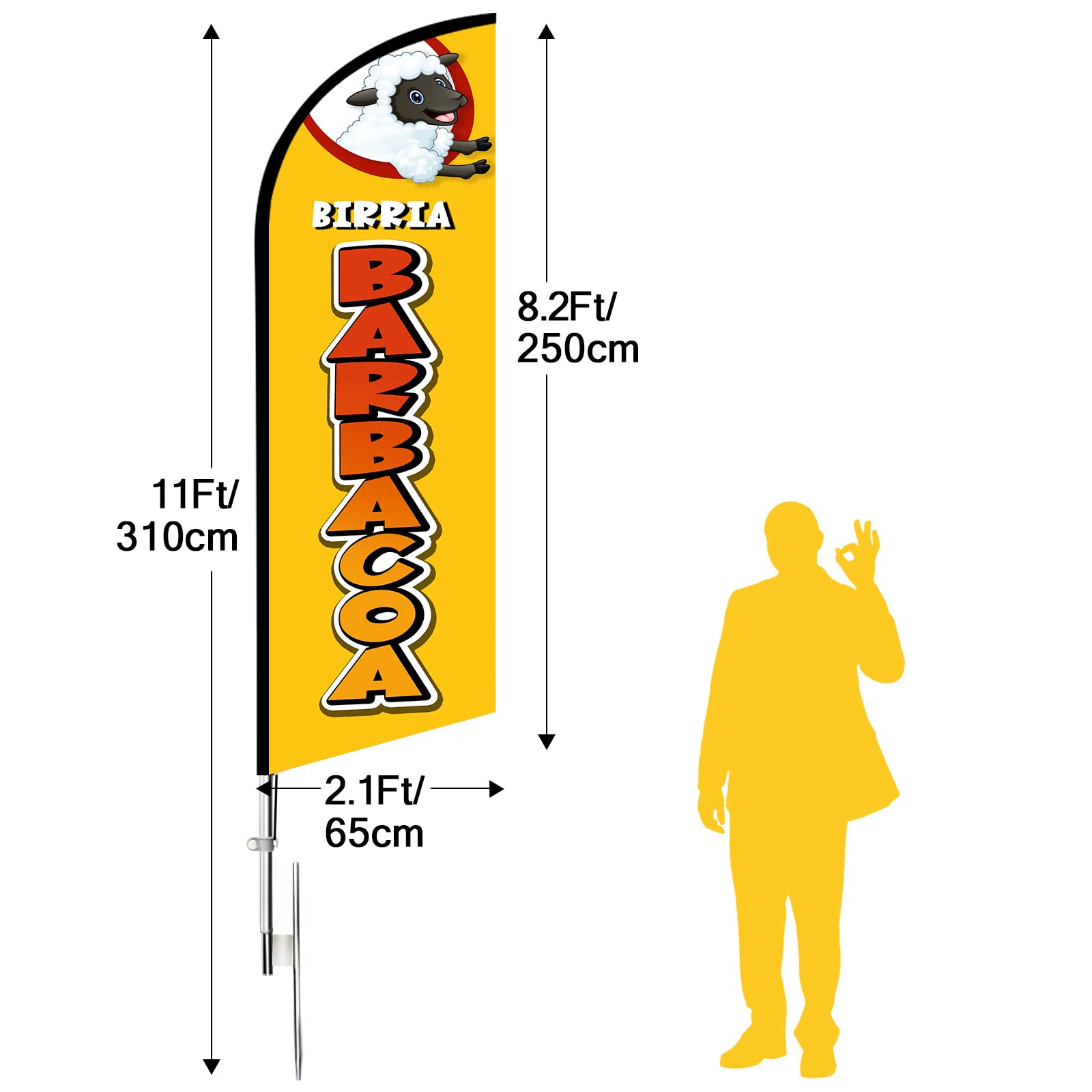 Bandiera di piume per Birria Barbacoa Ristorante, 11 FT di dimensioni giganti Birria Barbacoa Swooper Bandiera con Polo Kit Pubblicità esterna Windless Bandiera