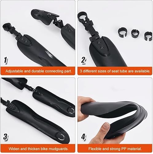 Miniatura 3 de Adjustable Bike Fender Set for 22"24"26"27.5"3 Parts-Universal Full Cover Thicken Widen Bicycle Mudguard Set FrontRear Mud Guards Fit for MTB