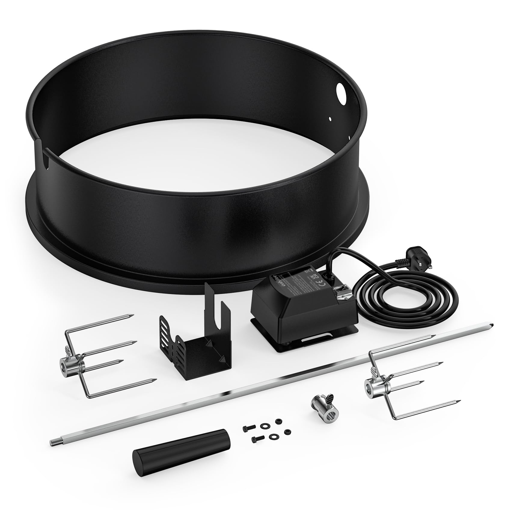onlyfire BRK-6009 - Kit de anillo para asador de barbacoa Weber de 47 cm con motor eléctrico, acero negro