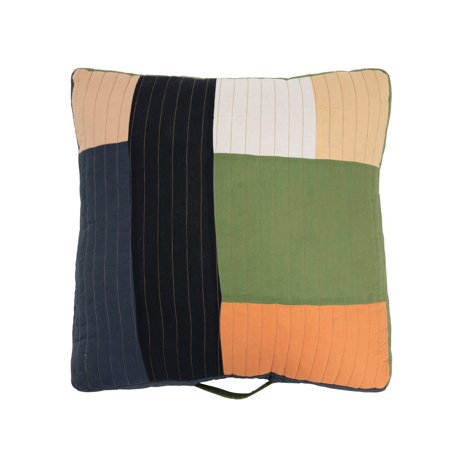 Creative Co-Op Recycled Quilted Cotton Patchwork Pouf with Handle Pillow, 24" L x 24" W x 8" H, Multicolor-image-35