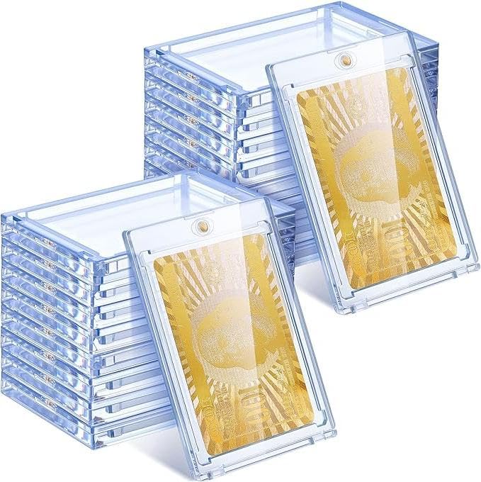 25PCS 35PT Magnetic Card Holder, Clear Magnetic Trading Card Holder One Touch, Transparent Trading Card Holders for Game Sports Card Display and Storage