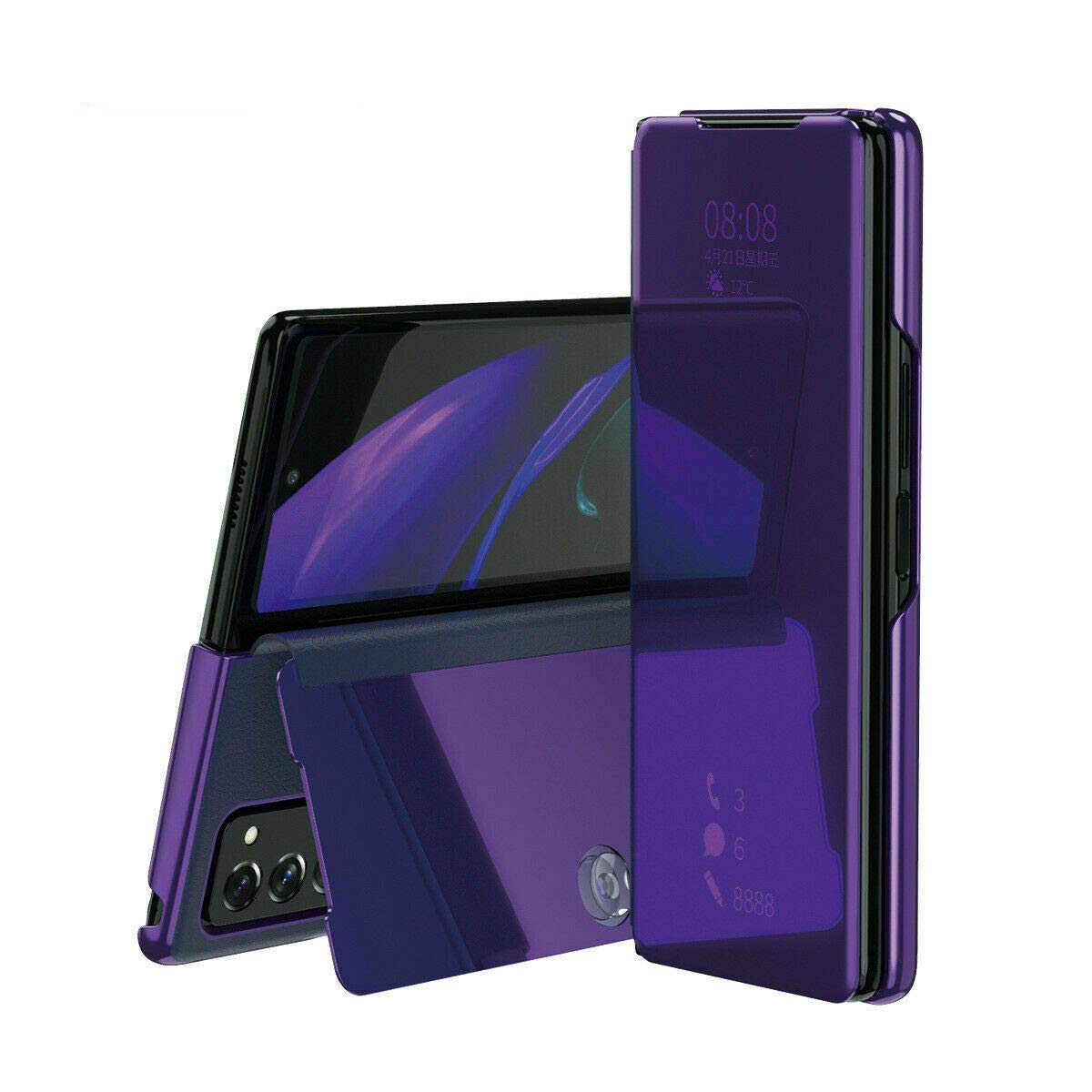 Amazon Com For Samsung Galaxy Z Fold 2 5g Electroplate Mirror Flip Case Clear View Window Stylish Make Up Mirror Phone Case Shockproof Cover Purple Blue Cell Phones Accessories