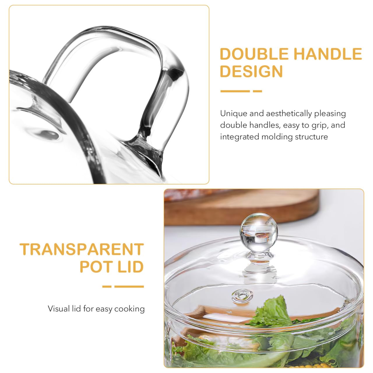 Operitacx Kochtopf Aus Borosilikatglas Mit Deckel Und Doppelohren Hitzebeständiger Glas Topf 1.35L Für Herdplatte Durchsichtiger Topf Zum Kochen Von Suppe Pasta Und Milch