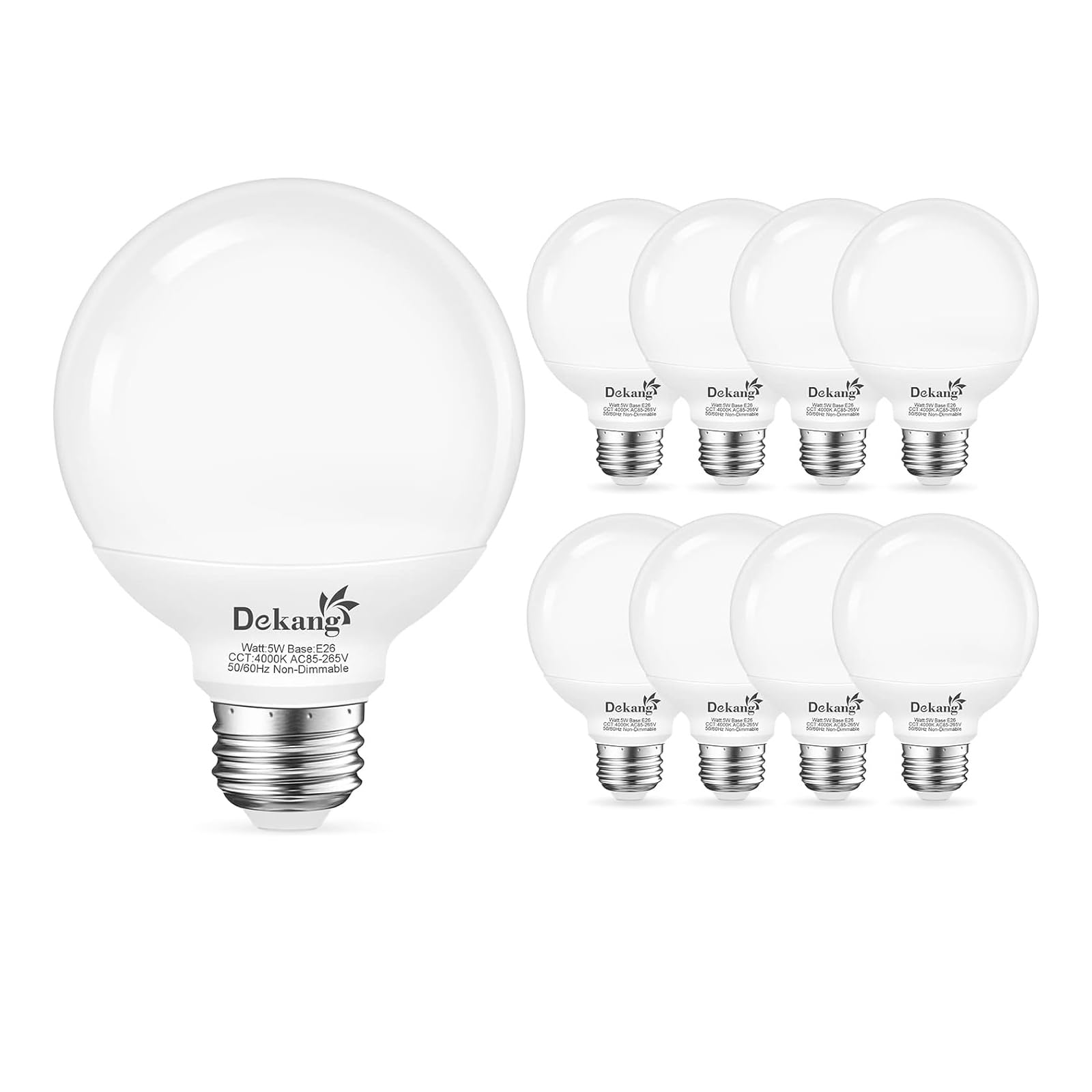 8-Pack LED Vanity Light Bulbs for Bathroom 4000K Natural Daylight E26 Base Globe 60W Incandescent Equivalent 5W Round — view 8