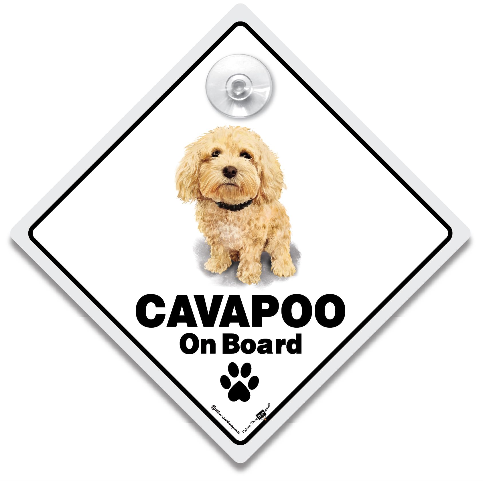 Cavapoo On Board Car Sign With Suction Cup, 14cm, Dog in Vehicle Notice