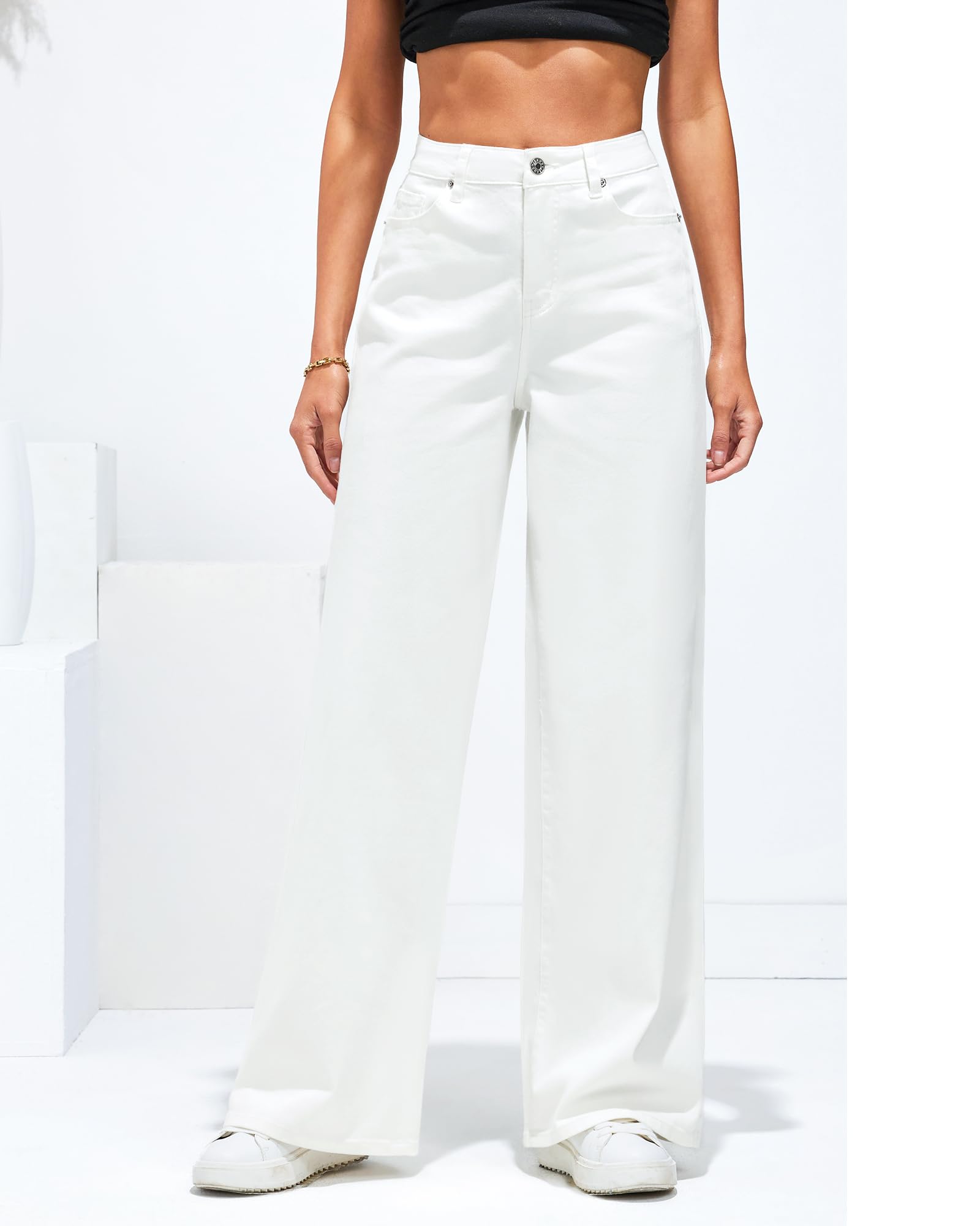 Roskiky Wide Leg Jeans Damen High Waist Stretch Denim Pants 90S Baggy Jeans Hosen Damen Jeans mit Taschen