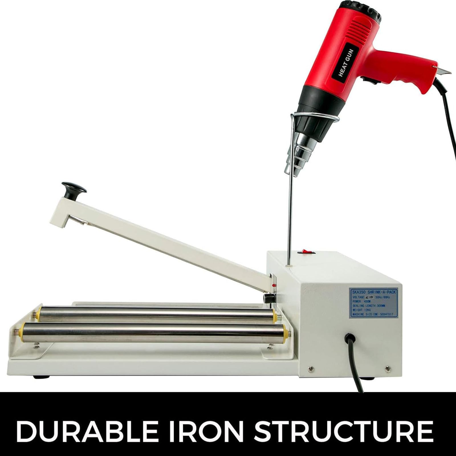 Máquina de envoltura retráctil, máquina de sellado térmico con pistola de calor de velocidad ajustable, máquina de embalaje termorretráctil, sellado y corte simultáneos para película POF de PVC (30