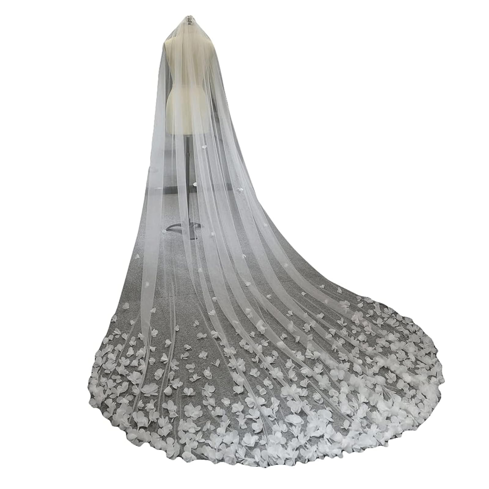Bruids Tule 3D Bloemen Bruidssluier Bloemen Kanten Sluiers Elegante bloemblaadjes Schoudersluier Bruidssluier van Tule met Kam Bruidssluier