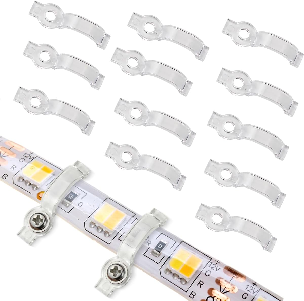 DOERDO 200PCS Strip Light Mounting Single-Side Fixing Fixing Clips for Fixing 10mm Wide LED Light Strip, No Screw