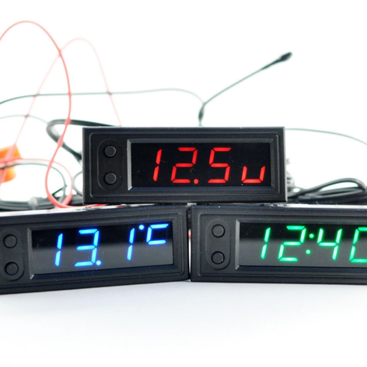 2 Piezas Termómetro Digital de Coche con Reloj LED y Voltímetro