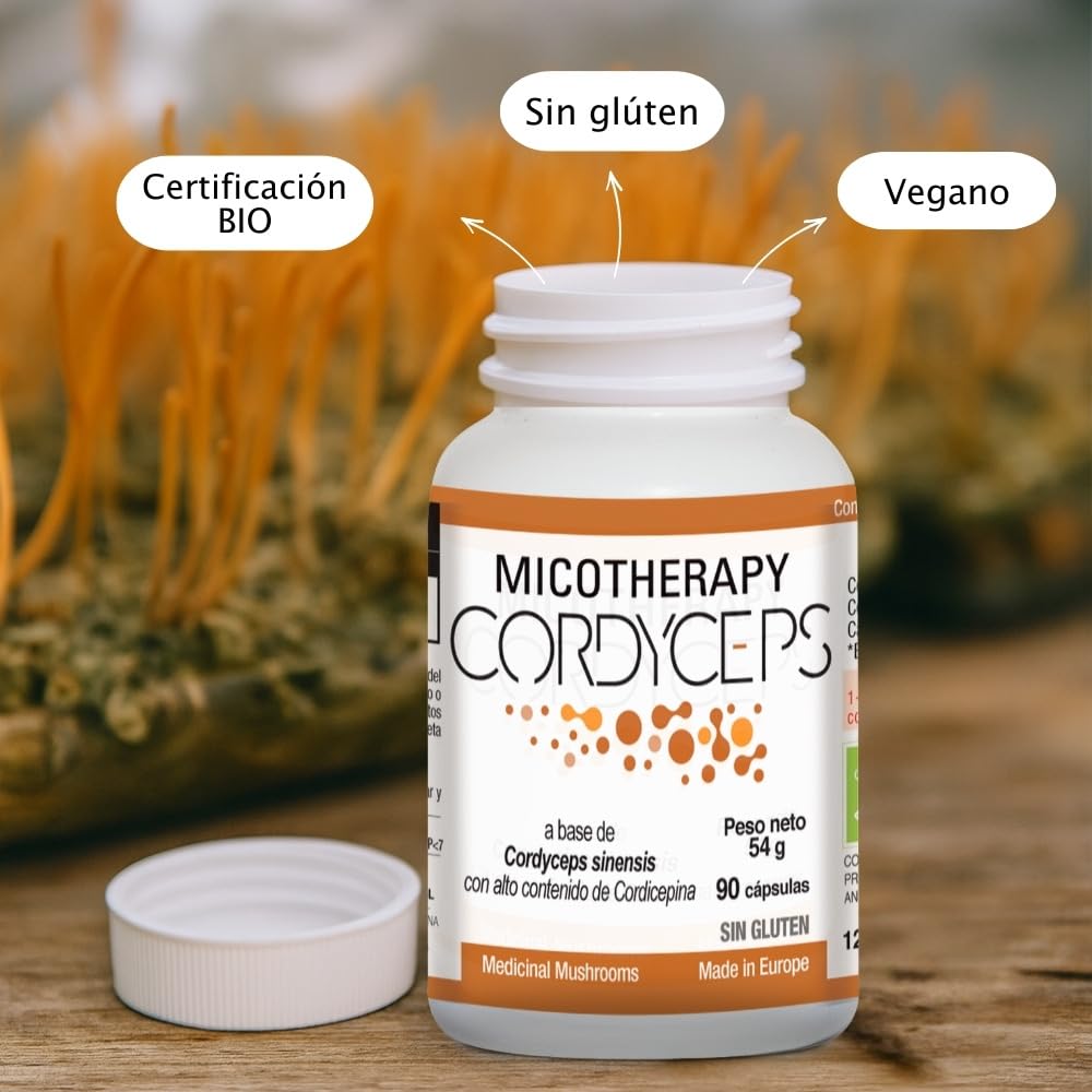 MICOTHERAPHY Cordyceps Sinensis 90 Cápsulas Mejora la Vitalidad, Aumenta la Energía, Mejora el Estrés Físico y Mental, Reduce la Inflamación, Mantiene los Niveles Hormonales en Equilibrio