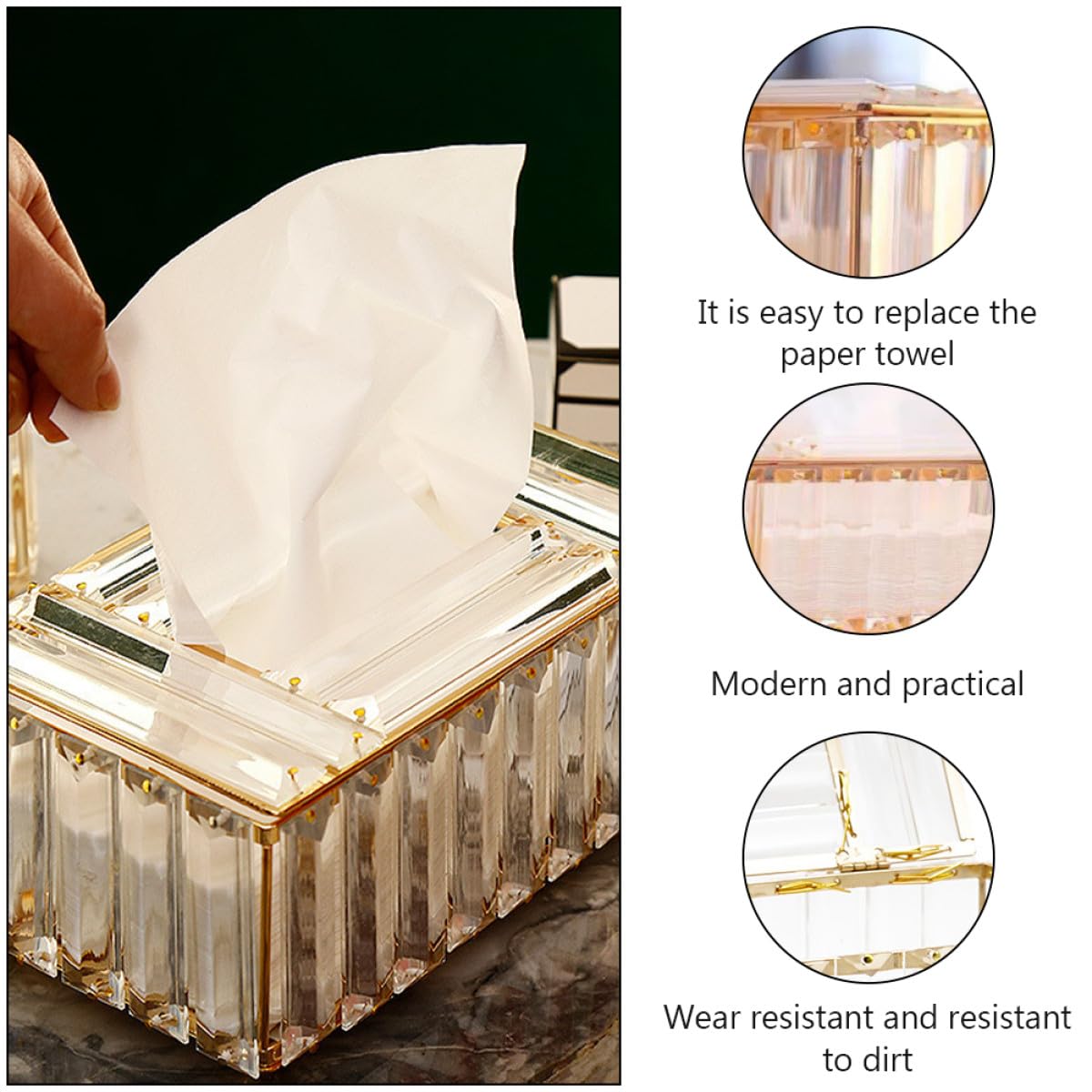 Boîte à Mouchoirs en Blanc Alliage Doré Porte-Serviettes Pratique et Résistant la Saleté en Blanc Alliage Doré Design Moderne Délicat pour Maison, Hôtels et Cafés