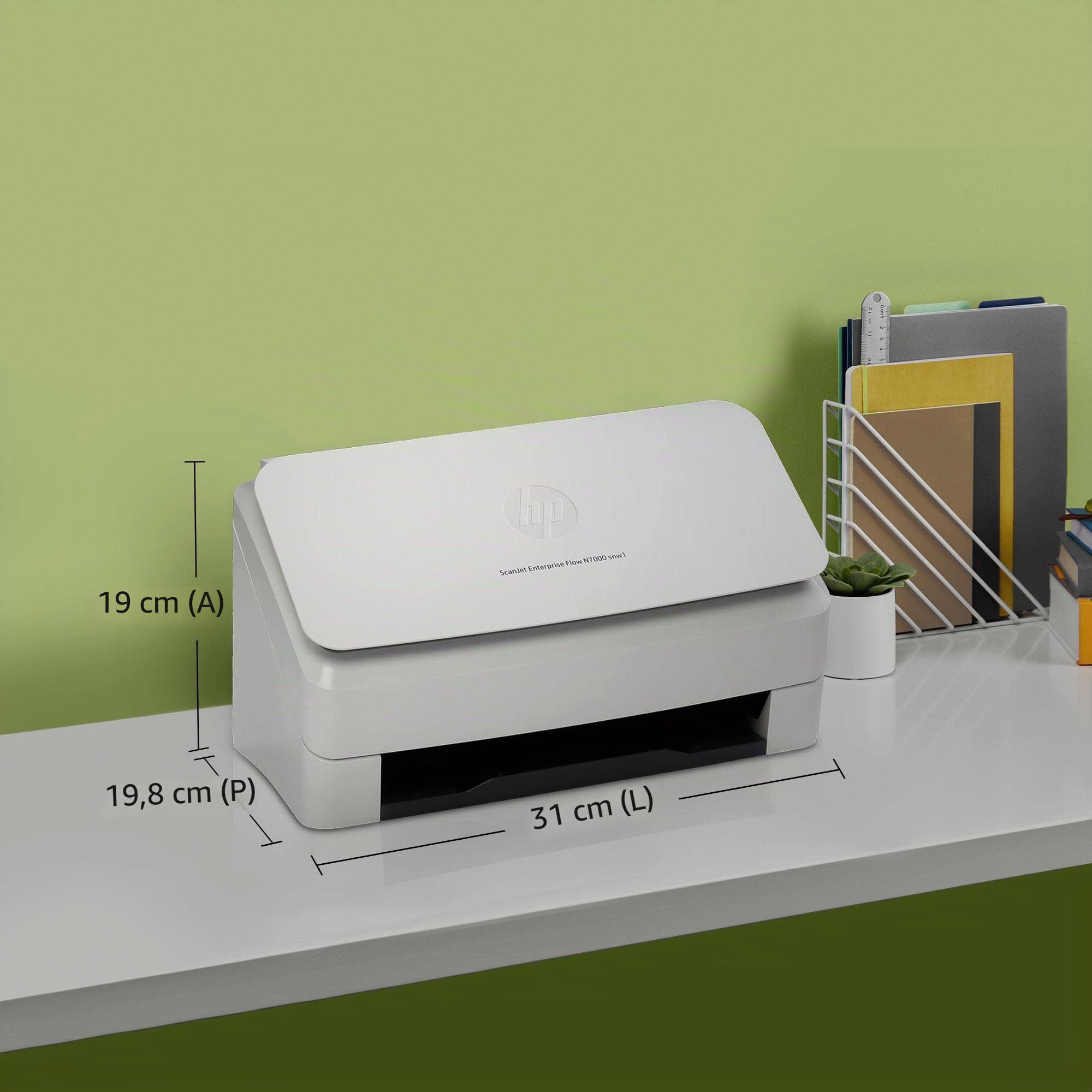 HP ScanJet Enterprise Flow N7000 snw1 6FW10A, Doppia scansione a singolo passaggio, Formato A3, 75 ppm e 150 ipm, Display Touchscreen 10,9 cm, Piccolo e sottile, Bianco