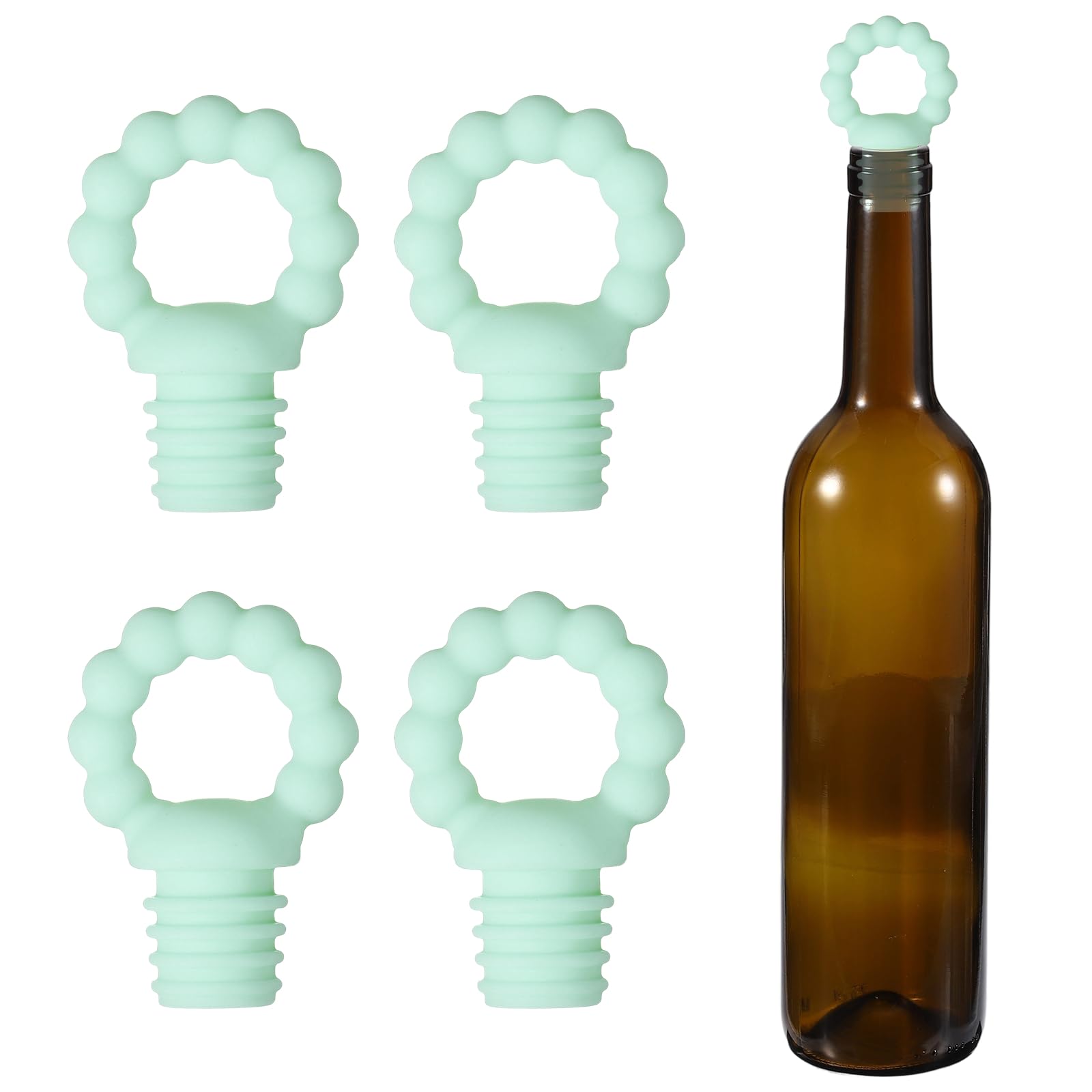 Bouchons de vin en silicone uxcell | Lot de 4 réutilisables vert clair pour bouteilles