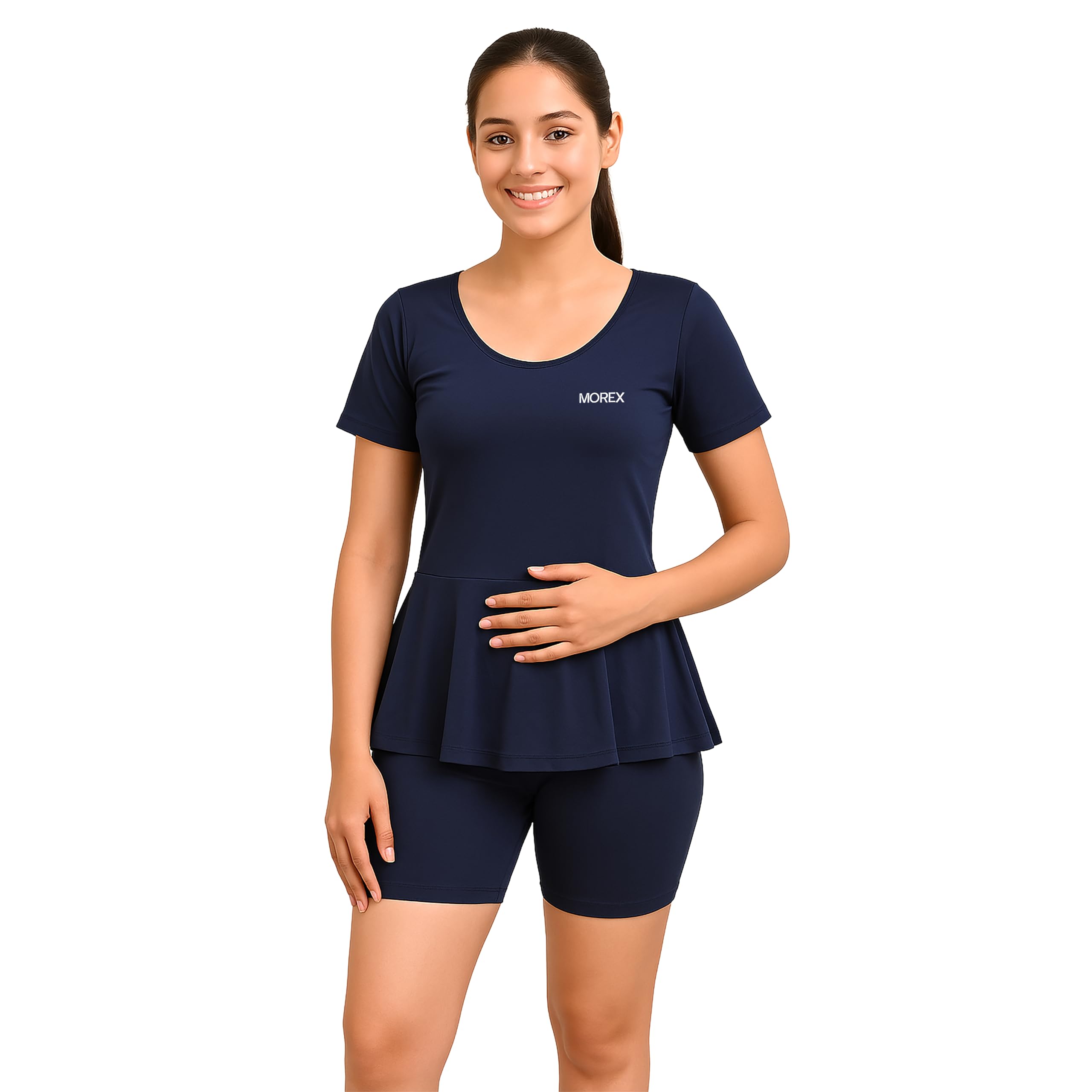 Morex Frock Style Solid One-Piece Swimming Suit for Women with Skirt & Half Tights, Padded Stylish & Comfortable Swimming Costume for Beach, Pool, and Sun Protection-image-47