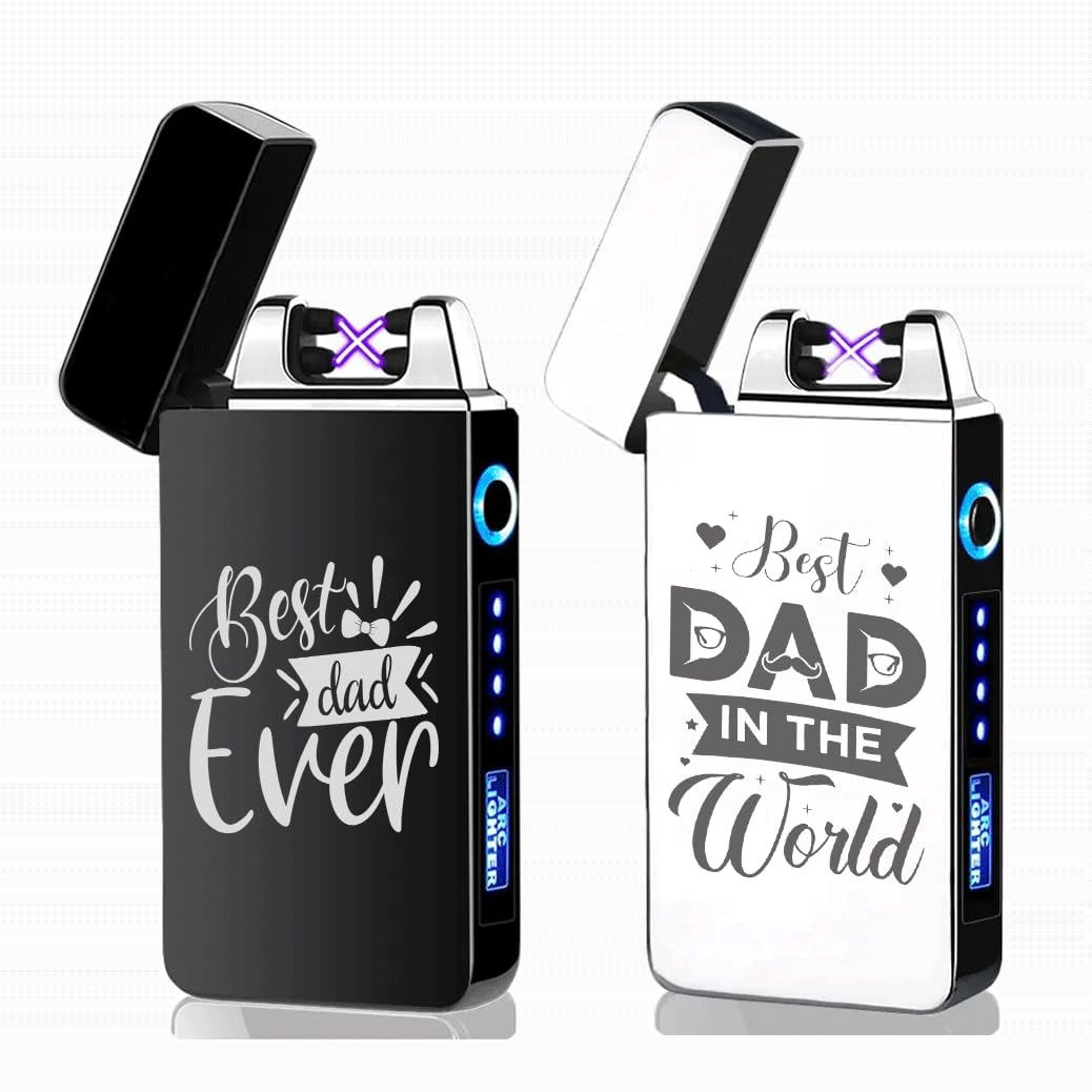 Electric Arc Lighter, Rechargeable Plasma Lighter, for Men (Silver, Style 1 (Best Dad Ever))