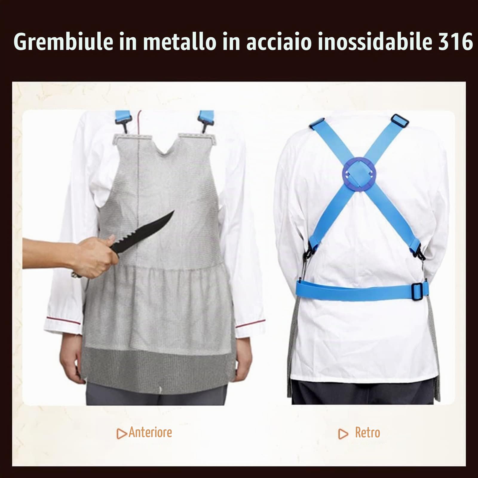 Grembiule in Metallo Resistente al Taglio E alla Coltellata, Grembiule da Lavoro di Sicurezza per Macellaio, Grembiule con Cotta di Maglia in Acciaio Inossidabile 316, Facile da Pulire