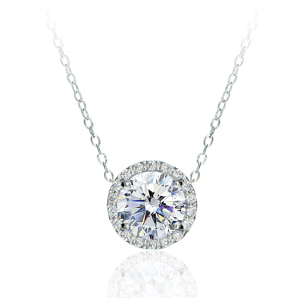 B. BRILLIANT Sterling Silver Round Halo Slide Necklace Made with AAA Cubic Zirconia