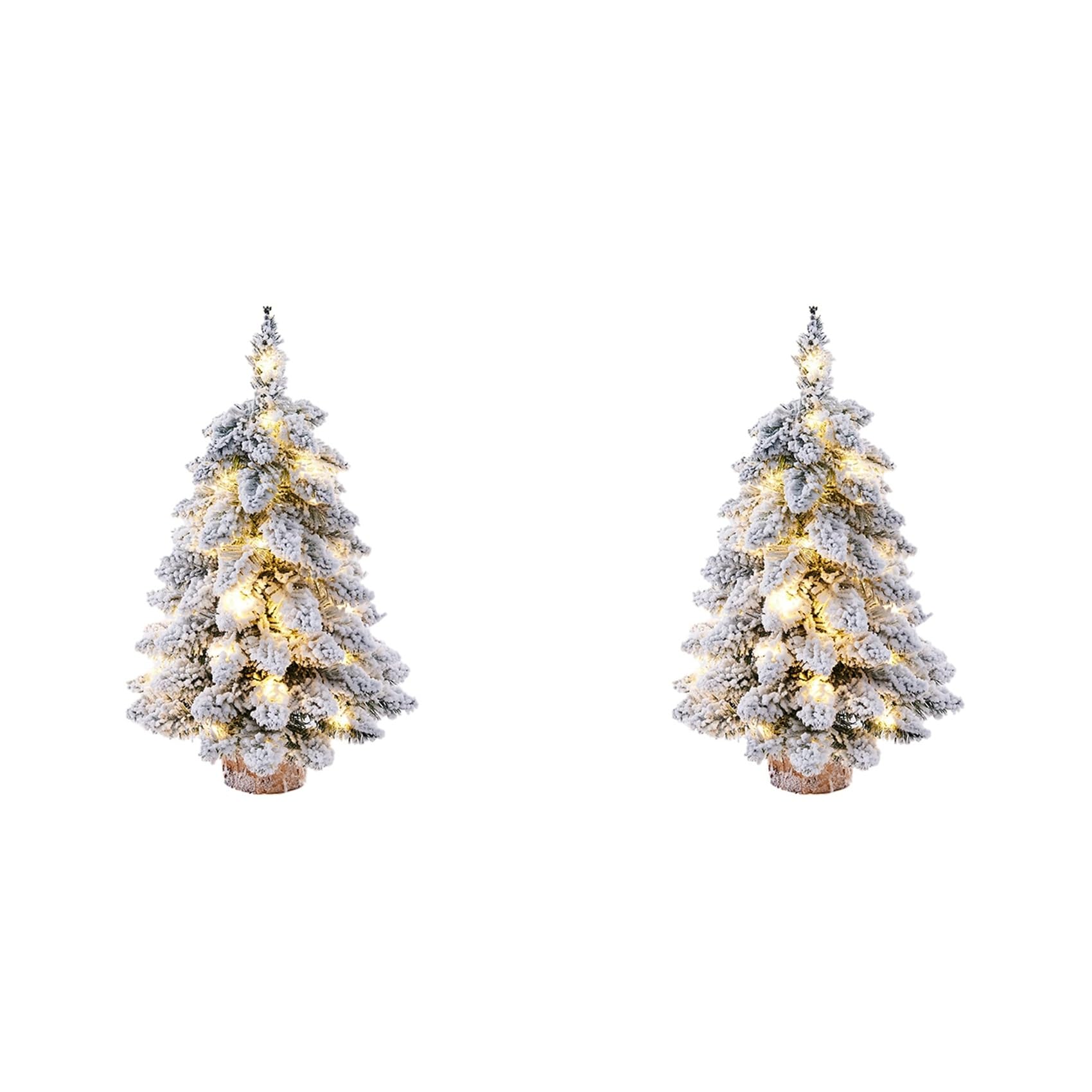 Hndhbfgrt 2X Desktop Christmas Tree Snow Flocking Artificial Christmas Tree Mini Christmas Tree with Lamp & Wooden Base