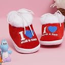 Neska Moda 6 To 12 Months Velvet I Love Mom and Dad Print Sandal Baby Booties (Red)-BT1509 gallery image