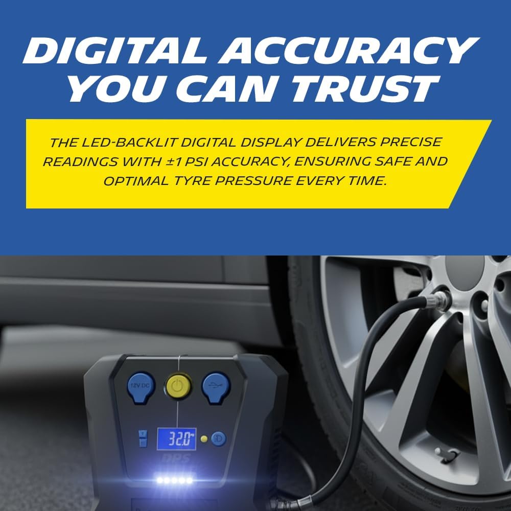 MICHELIN 009519 Compresseur à Air 12 V Programmable – 7 Bars – Gonflage Pneus de Voiture en 3 Minutes – Arrêt Automatique - Manomètre Digital – Robuste Compact – LED - Livré avec Embouts adaptateurs