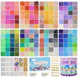 Redtwo 28000 Pcs Clay Beads Bracelet Making Kit, 192 Colors 9 Boxes Flat Polymer Heishi Beads Set for Friendship Jewelry Making with Pendant Charms Crafts Gifts for Girls Ages 6-12 Kids Adults