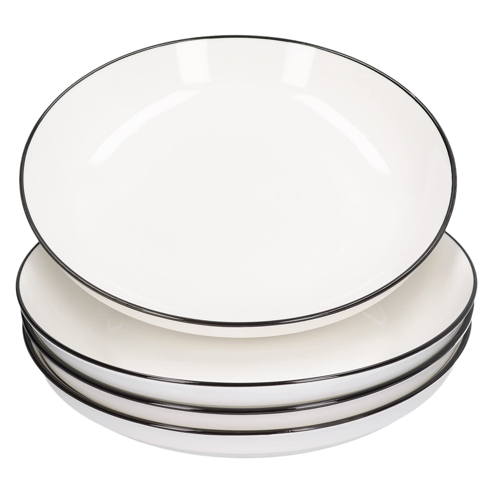 Juego de 4 platos de cerámica para cena, vajilla de línea negra, plato redondo de 8 pulgadas para ensaladas, carne, desayuno, apto para microondas, apto para lavavajillas,