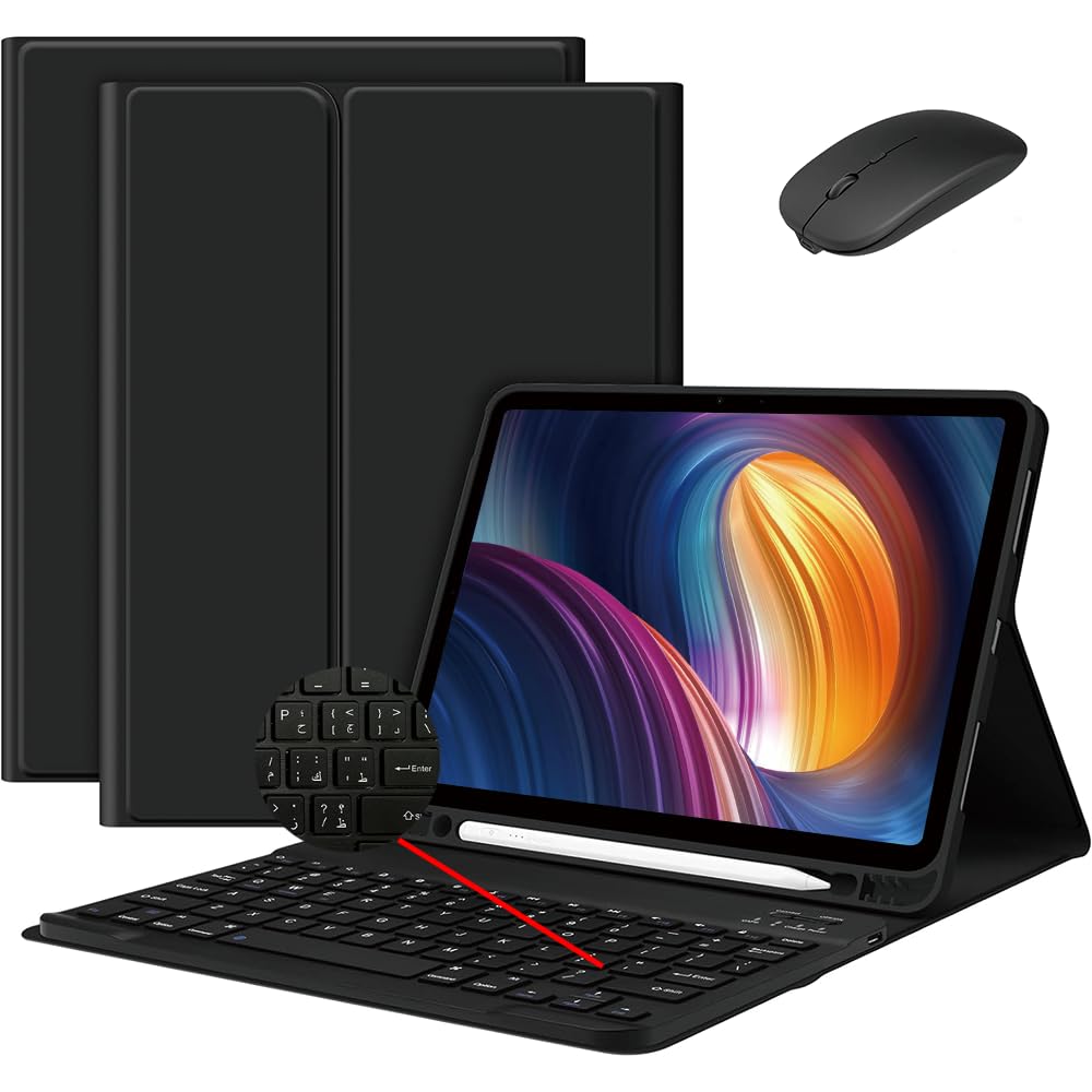 SZAMBIT® Arabic Keyboard Case for Redmi Pad SE 11" 2023 Tablet, Ultra-thin PU Stand Cover with Detachable Magnetic Wireless Bluetooth Keyboard