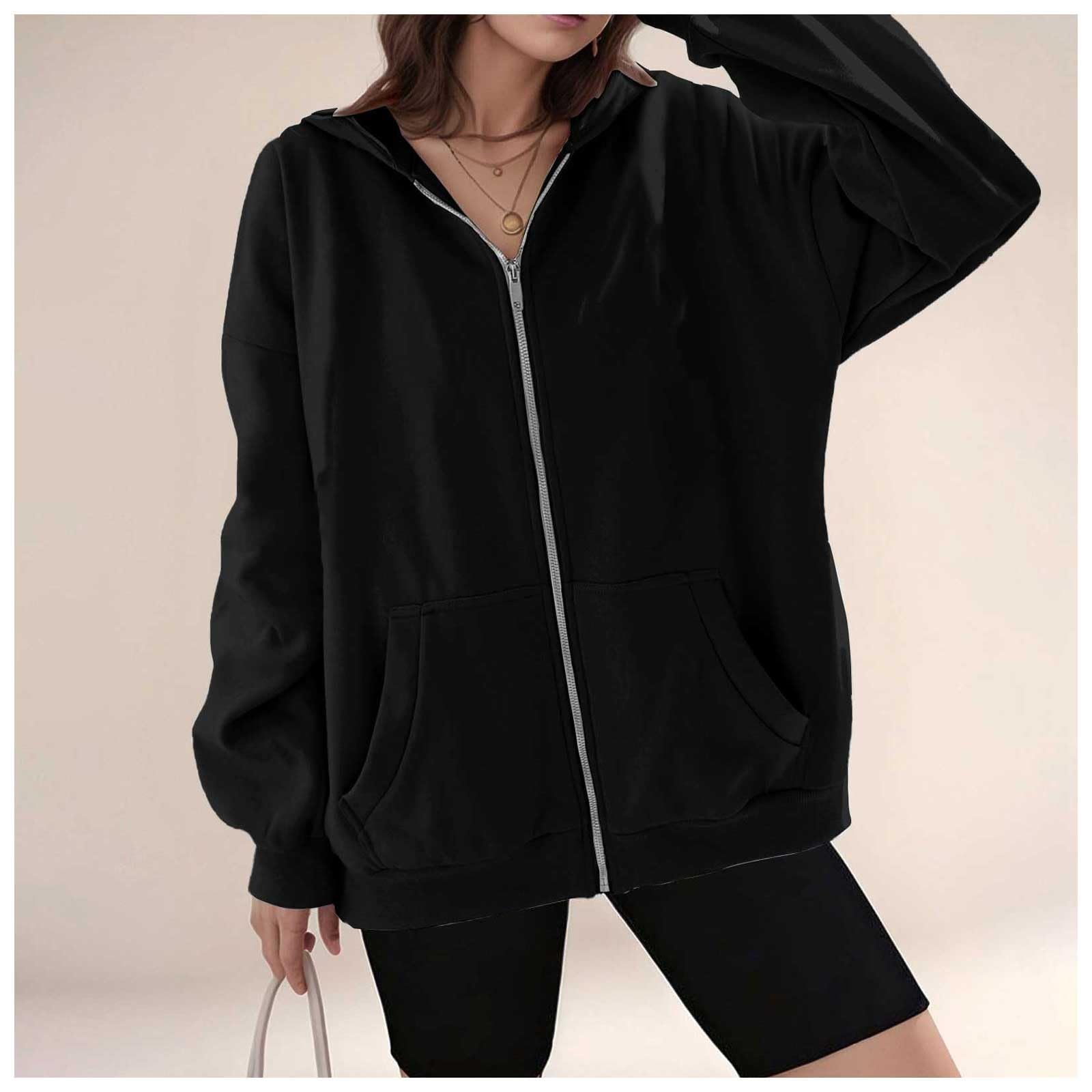 Felpa Con Cappuccio Donna Tinta Unita Morbido Eleganti Sweatshirt Classico Casual Leggero Hoodie Con Tasche E Cerniera Oversize Aperto Outerwear Giacca Sportiva Invernale Manica Lunga Cotone Cappotto