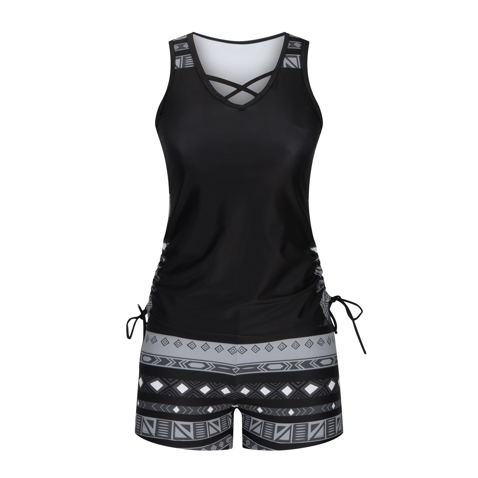 Famzuneu Tankini Damen Set Zweiteilig Große Größen Bauchweg Badeanzug Tankini Oberteil mit Shorts Boho Strandprint Bademode Badebekleidung High Waist Badeshorts UV-Schutz Swimsuit