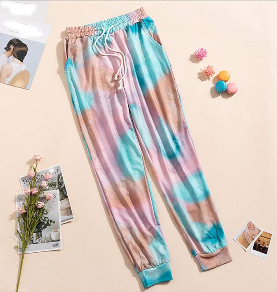 Huixin Spodnie dresowe damskie spodnie sportowe z nadrukiem tie-dye spodnie rekreacyjne sport trening spodnie dresowe z kieszenią na sznurek, Kolor - 5, S