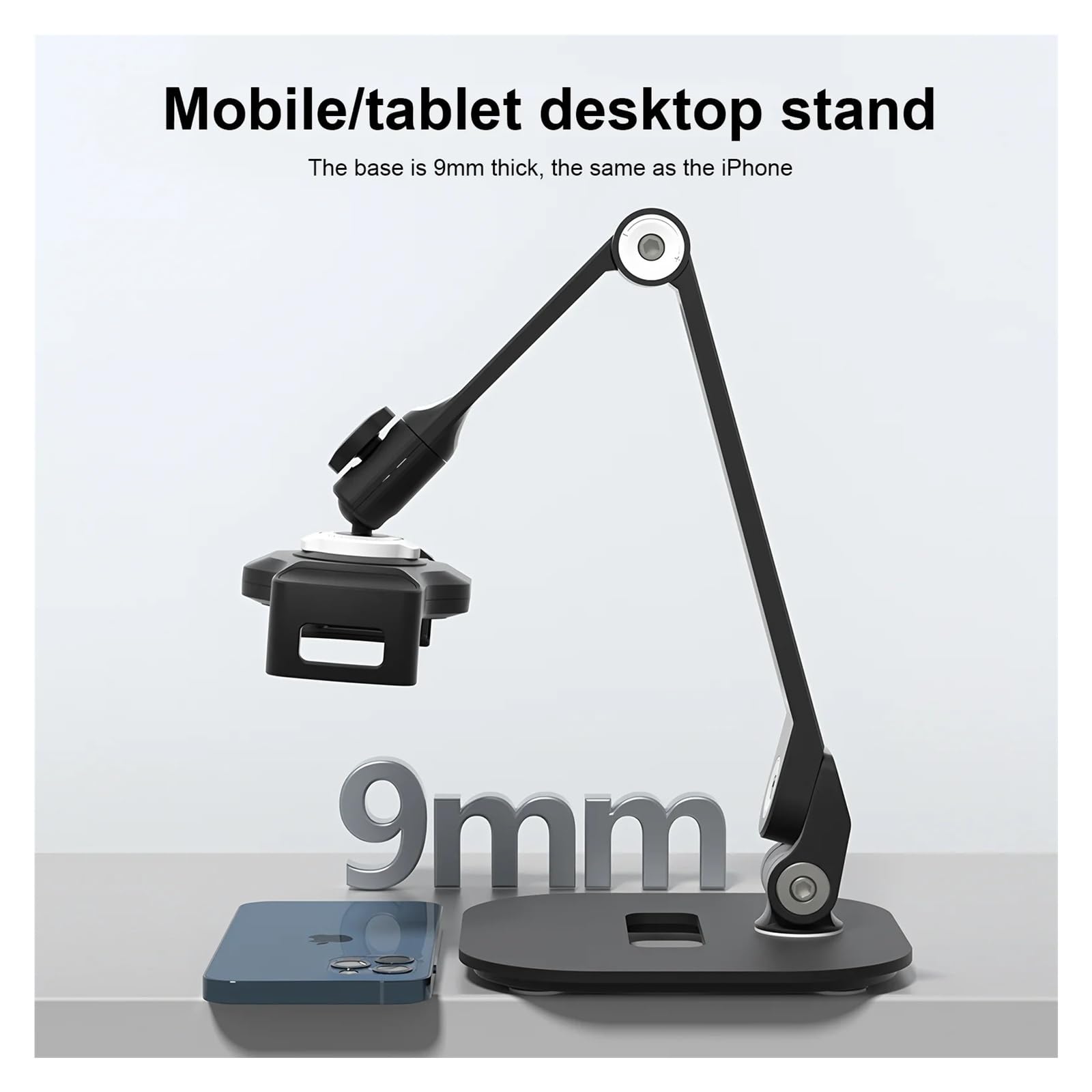 Supporto for telefono ruotabile a 360°, supporto da scrivania pieghevole | Supporto for telefono girevole a 360°, pieghevole, base antiscivolo, for telefoni/tablet, in alluminio(Black)