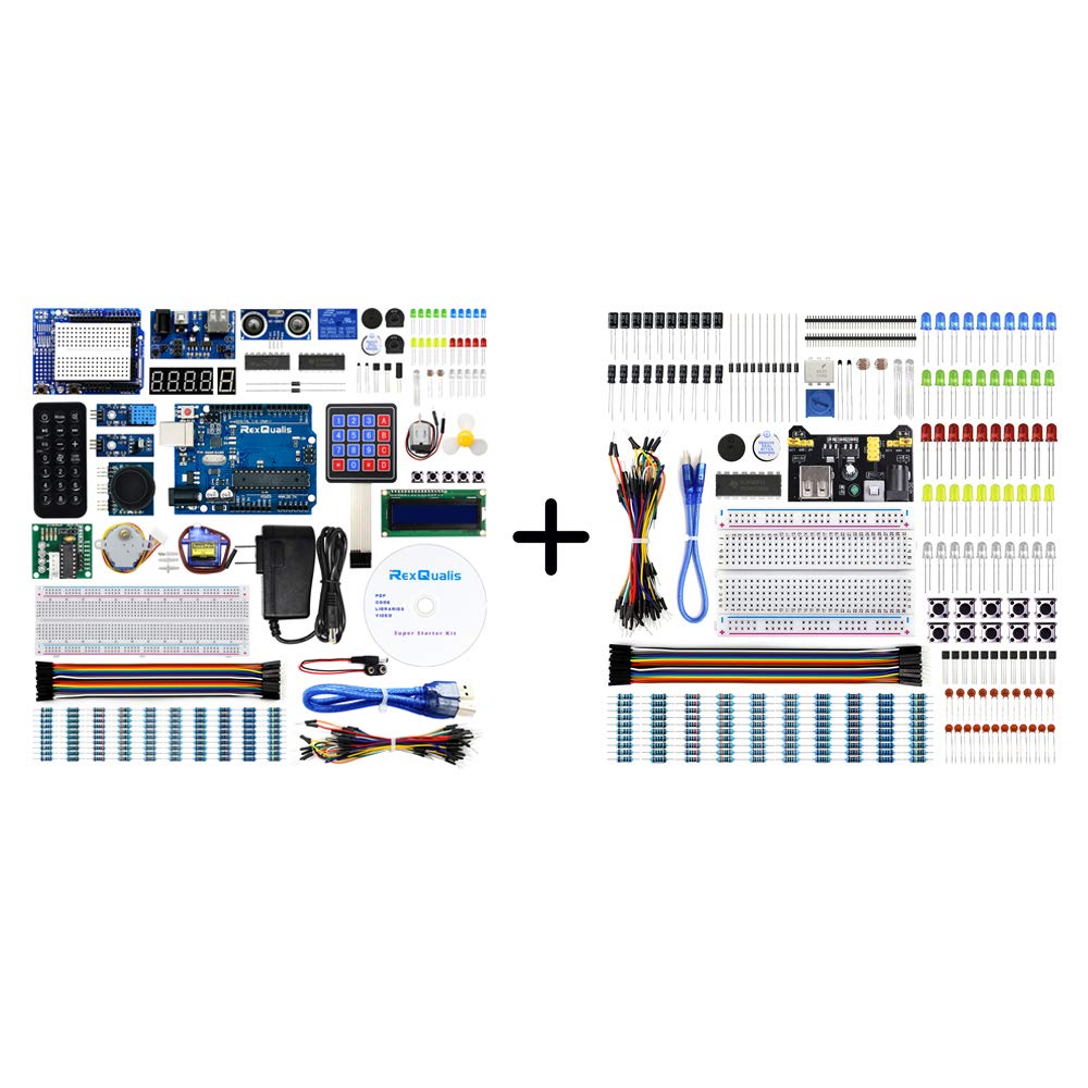 REXQualis Super Starter Kit Based on Arduino UNO R3 and Electronics Component Basic Kit Comes with More Than 300pcs sensors and Components