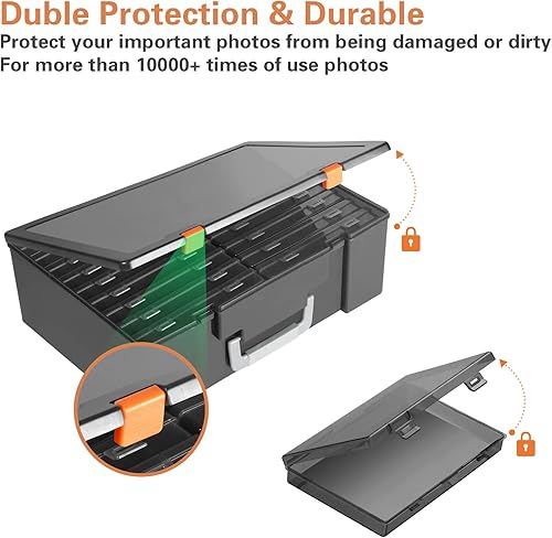 Miniatura 4 de Caja de almacenamiento de fotos de 4 x 6 pulgadas, 18 fundas interiores extra grandes, organizador de fotos grande sin ácidos, caja de