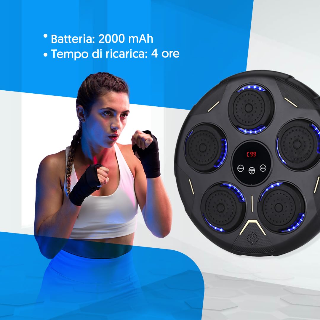 NK Music Boxing Machine da Parete Bluetooth - Boxe Musicale 9 Modalità di Allenamento e 9 Velocità, Altoparlante Potente, Schermo LCD e Illuminazione LED, Adatto per Adulti e Giovani (43 x 43 x 7,5cm)
