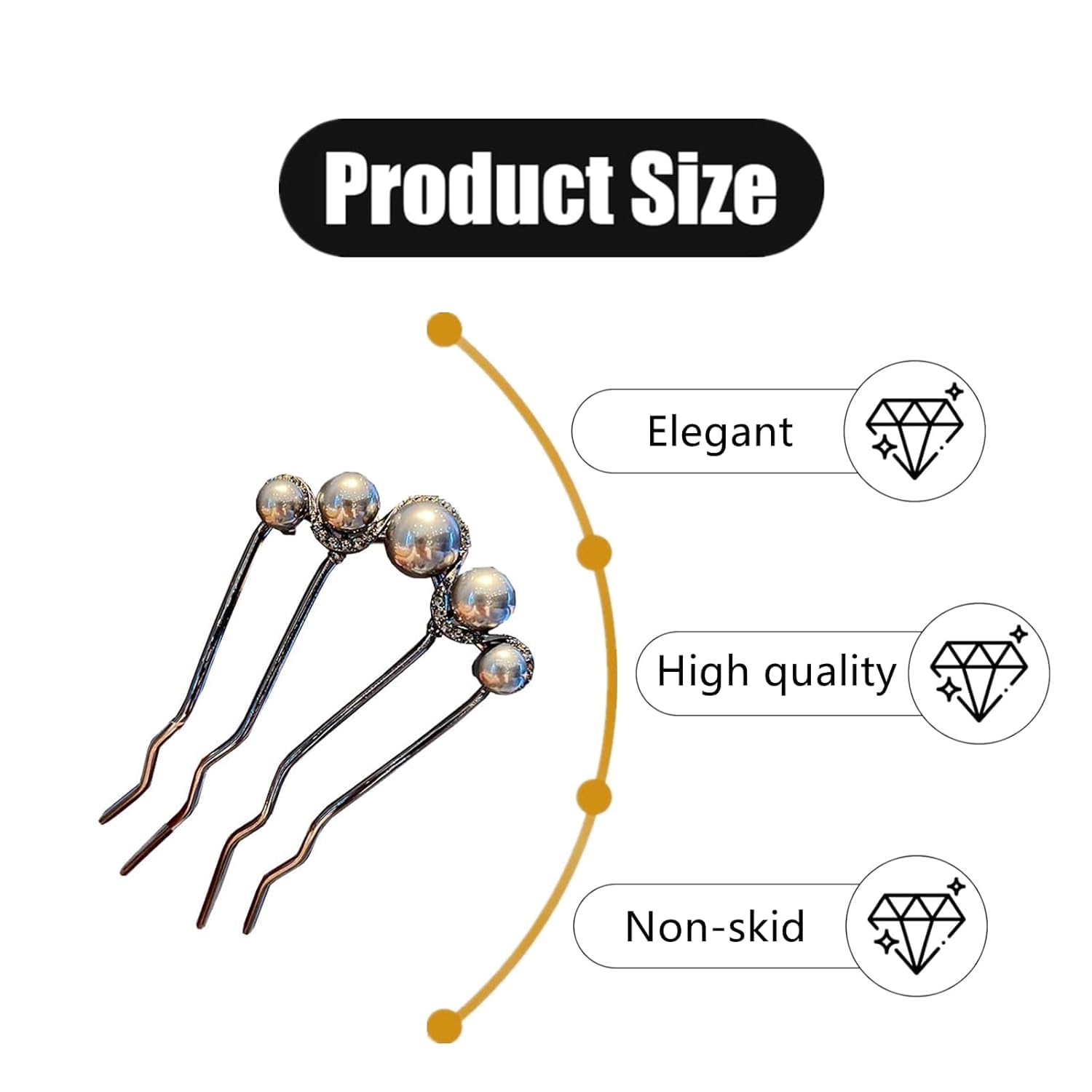 Miss Lirenn® Pearl Hair Comb Pins Set, 5.3 cm Length, Navy Blue and White with Rhinestones, (Multicolor-Pack of 2) - Image 7 thumbnail