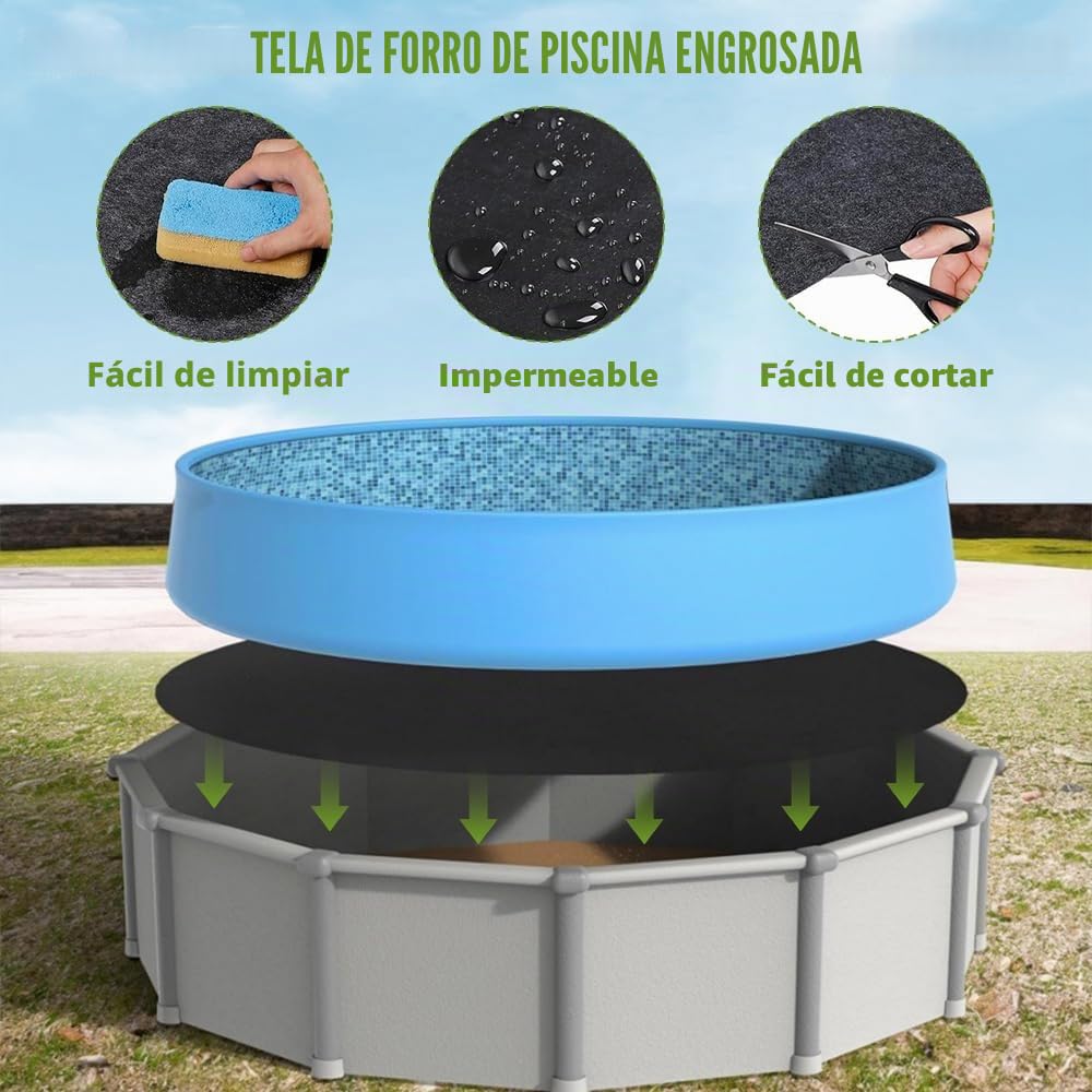 Base de Piscina Redonda, Revestimientos Redondos para Piscinas Elevadas, Almohadilla para Revestimiento de Piscina, para Piscinas sobre El Suelo, Alfombrilla Fieltro Absorbente Agua(Negro)