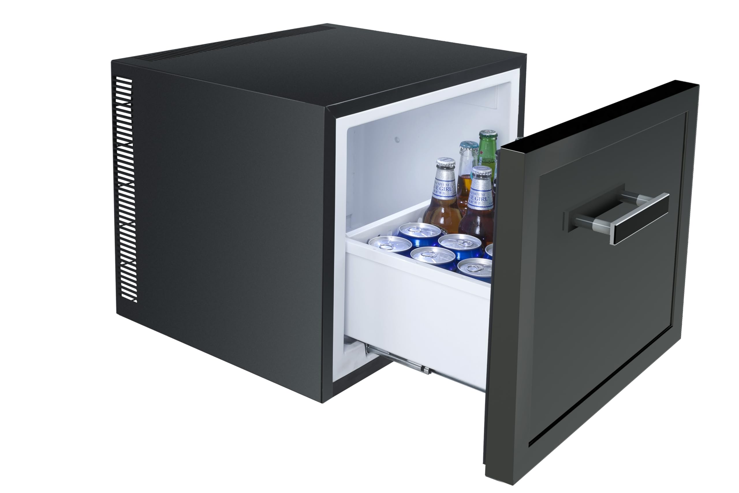 JVD Minibar TIROIR 40L Eclairage LED - Réfrigération Thermo-​absorption - Compact & 100% silencieux - Noir