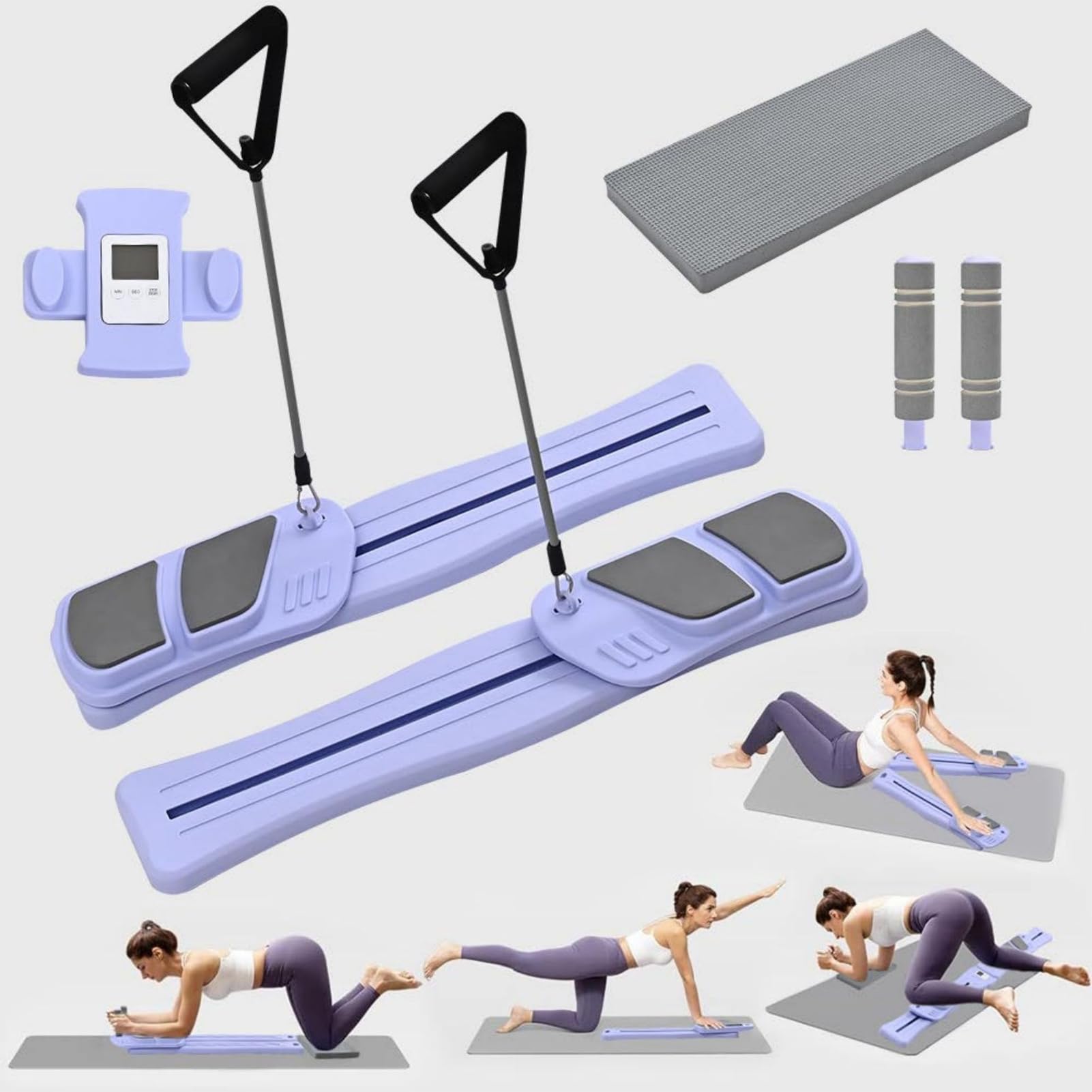 7In1 Pilates Board,Portable Pilates Reformer Abdominal Plate, Detachable Ab Trainer Machine with Anti-Slip Design, Balance Board,Push-Up Board,Resistance Band,Home Gym for Women Core Workouts Purple B