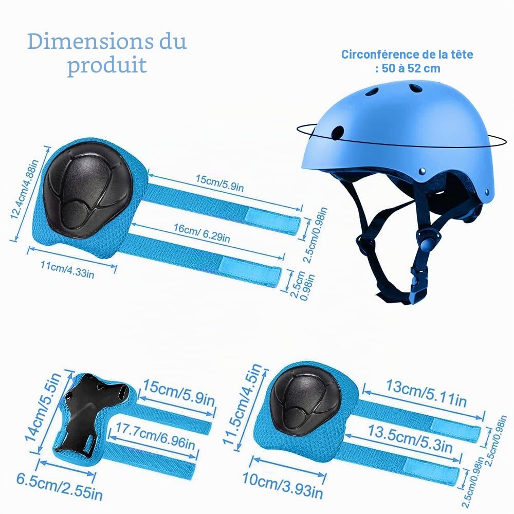 Mizikuu Protection Roller Enfant 7 en 1 Casque Vélo Enfant Kit Réglables Coudières Genouillère Protège Poignets Bleu
