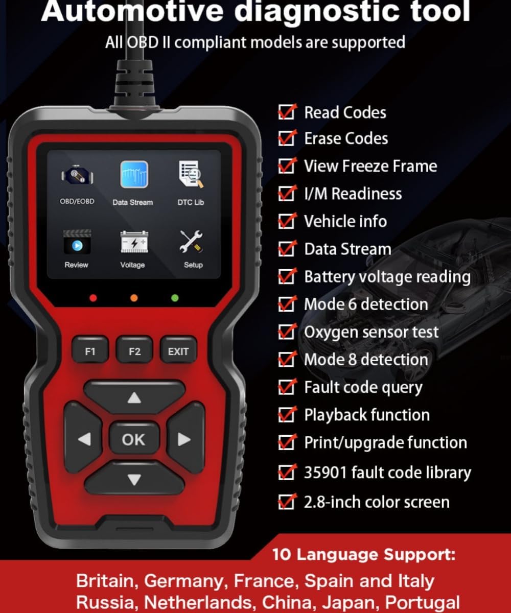 V317 skaner samochodowy OBD2 czytnik kodów usterek silnika z jednym kliknięciem I/M diagnostyczne narzędzie diagnostyczne OBDII/EOBD do wszystkich samochodów od 1996 roku, żółty (V519)