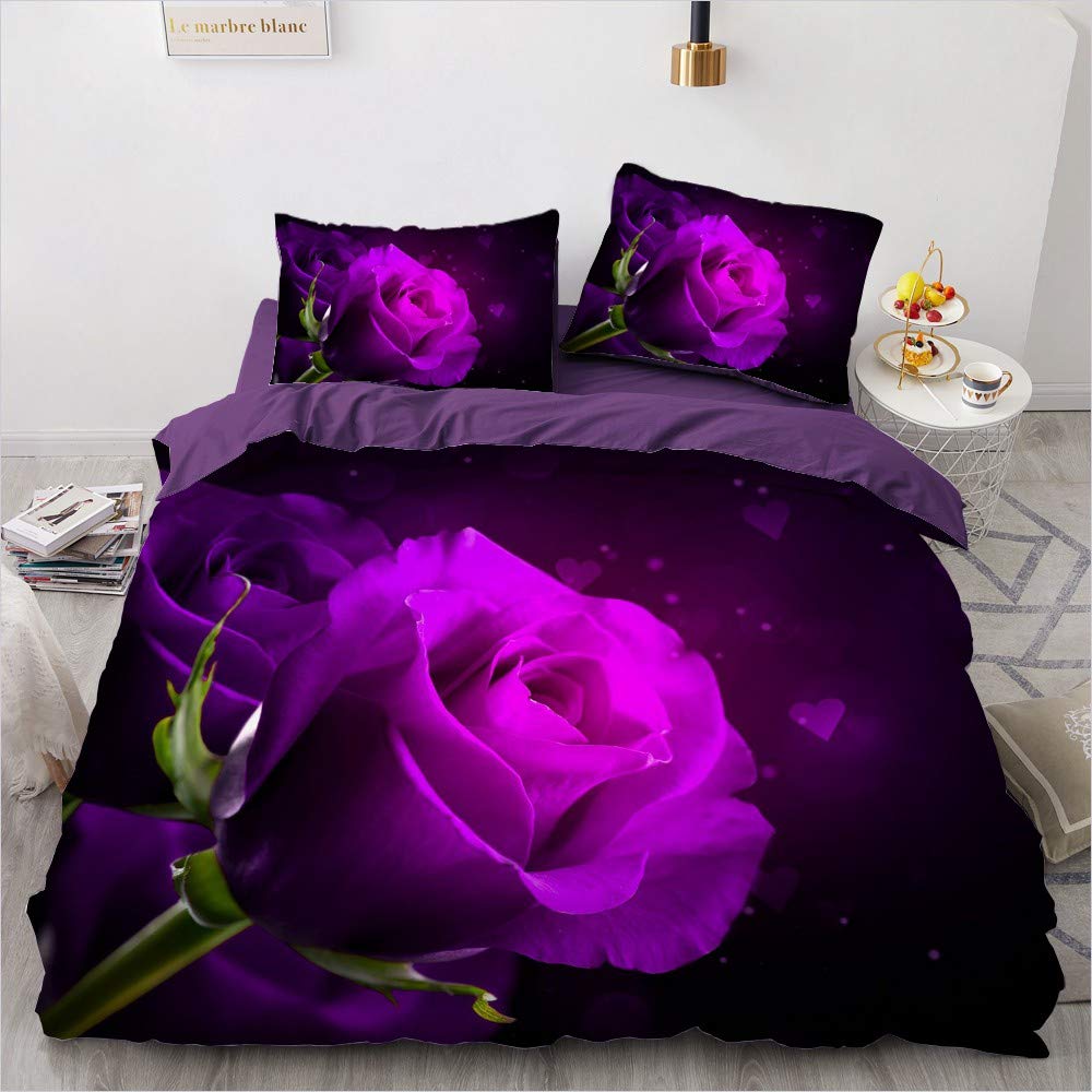Luowei Rosas Ropa de cama de 135 x 200 cm, 4 piezas, diseño de rosas, vintage, juego de ropa de cama de microfibra con cremallera y 2 fundas de almohada de 80 x 80 cm