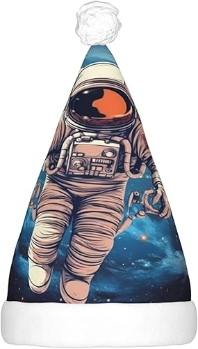 Miniatura 8 de Astronauta Planet Print Christmas Hat With Led Lights Novelty Plush Santa Hat Xmas Holiday Hat For Adults Holiday Party Gifts
