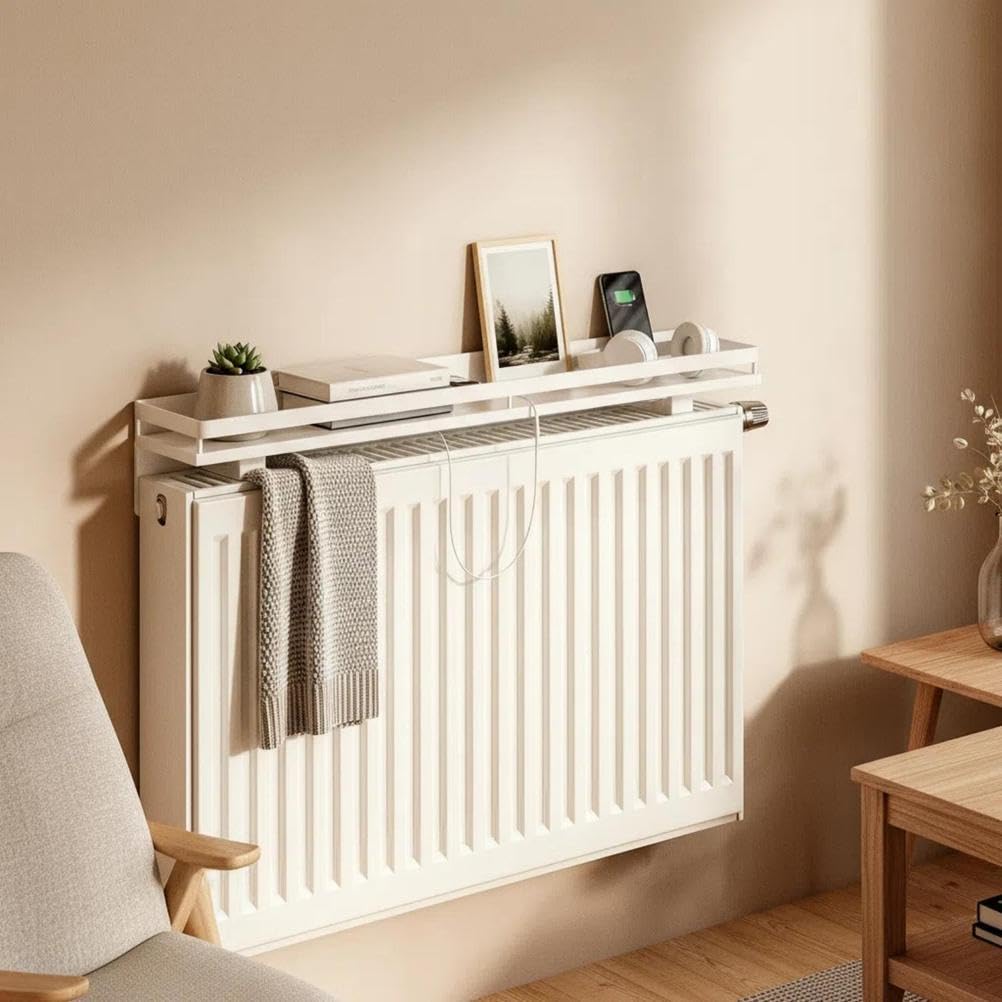 Mensola sopra Termosifone Bianco, Mensola per Termosifone Rimovibile, Mensola Termosifone con Spazio di Stoccaggio, Senza Foratura Easy Fit, Mantenere la Ltanza Ordinata,40cm/15.75in