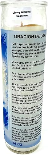 Miniatura 2 de Veladora de rezo El Espíritu Santo con hermosa oración en español de los 7 dones vaso grande de 14 onzas de alto blanco sin esencia