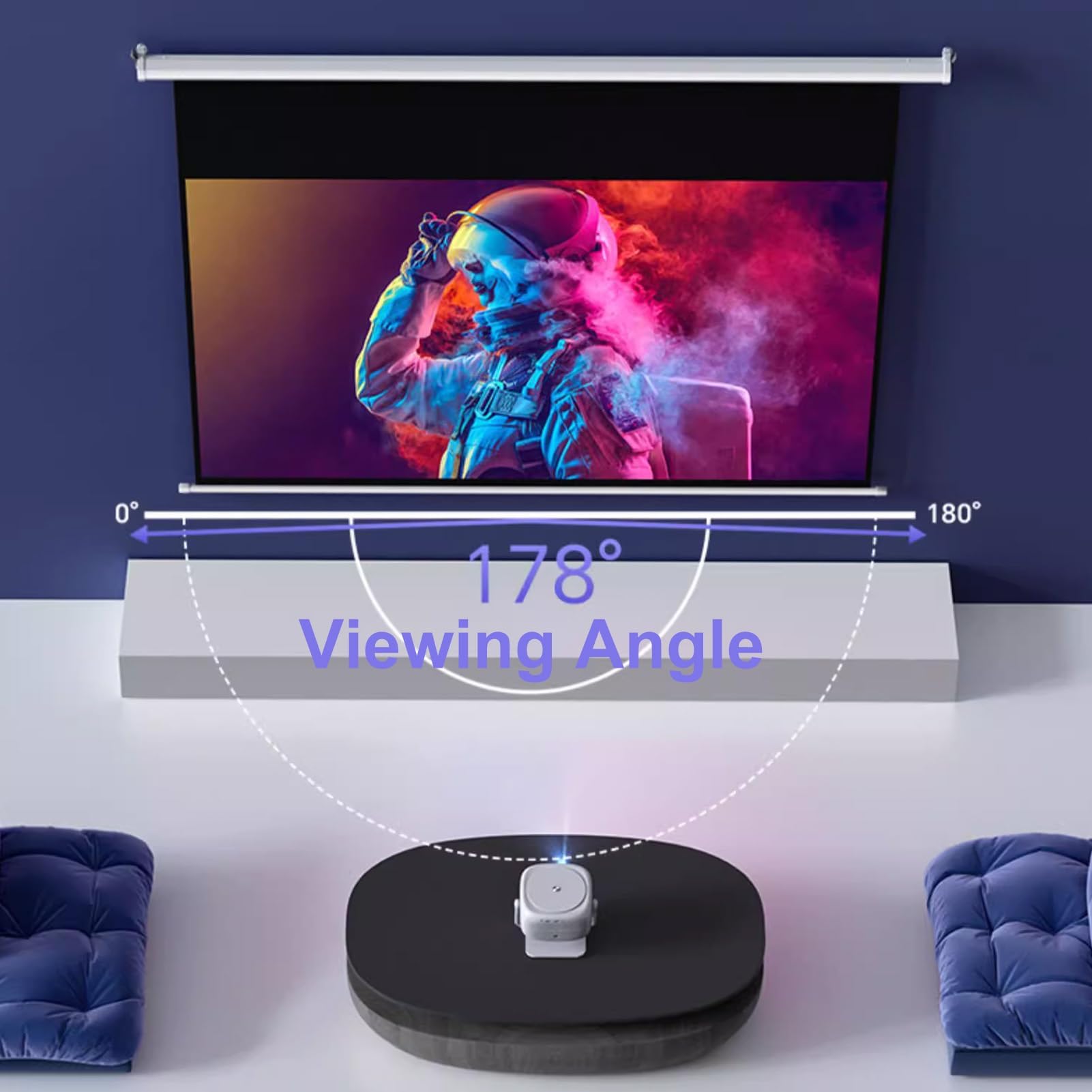 Schermo di Proiezione Motorizzato da 60 Pollici con Telecomando, 16:9 4K 3D HD Telo Proiettore con Guadagno 3,5 per Ufficio, Home Theater, Montaggio a Soffitto e Parete