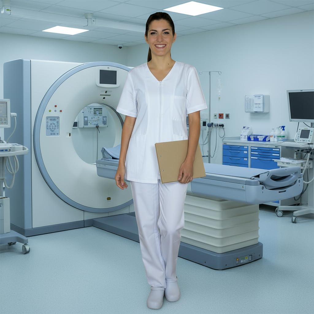Divisa Medica da Donna, Camice con Zip, Uniforme Professionale, Mezza manica